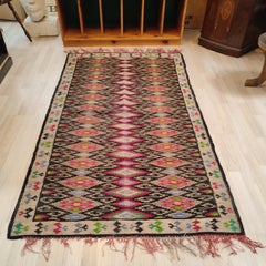 Preciosa Alfombra Kilim Turca Antigua de los años 40, Alfombra Tribal