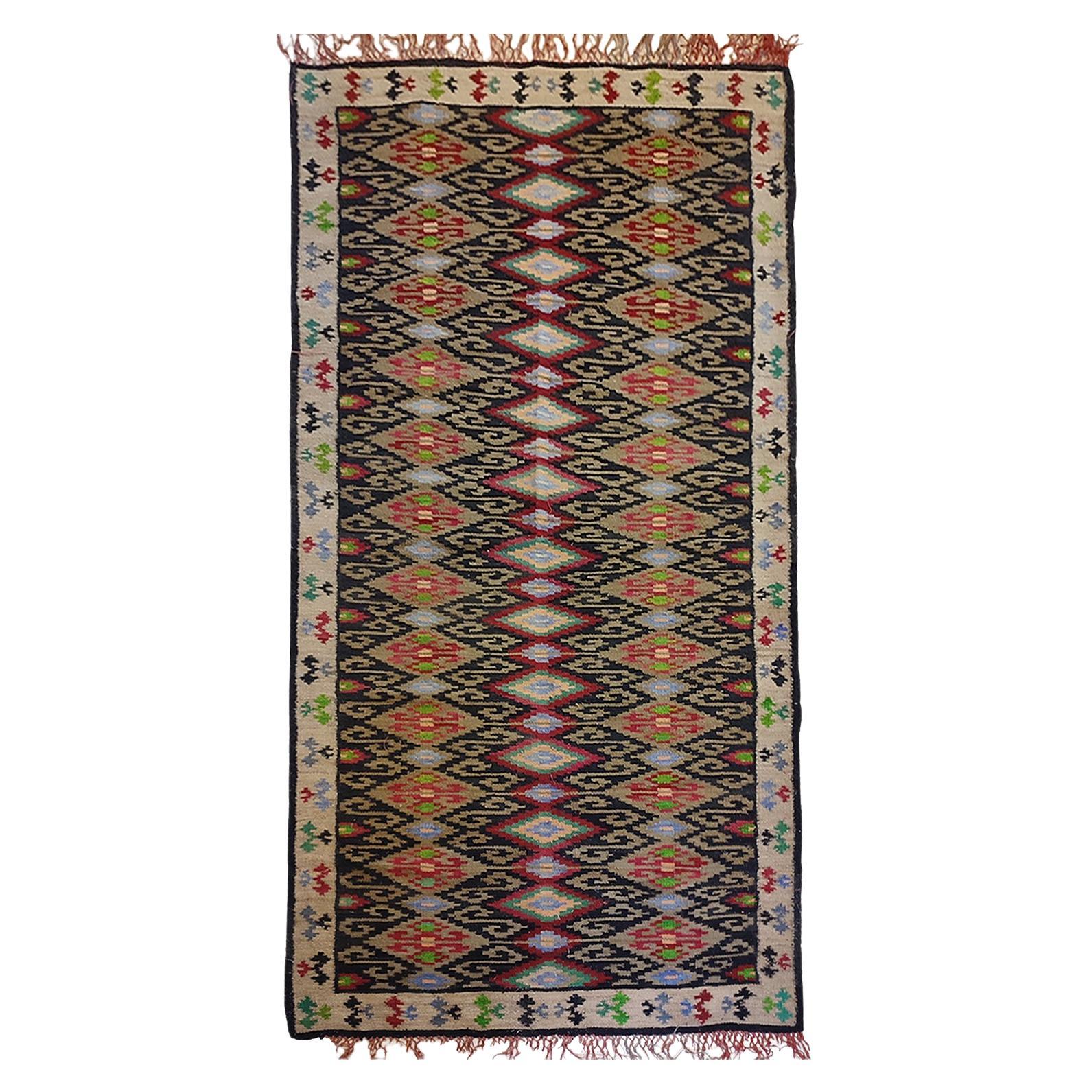 Beautiful Turkish Kilim Rug Antique of the 1940s, Tribal Rug For Sale