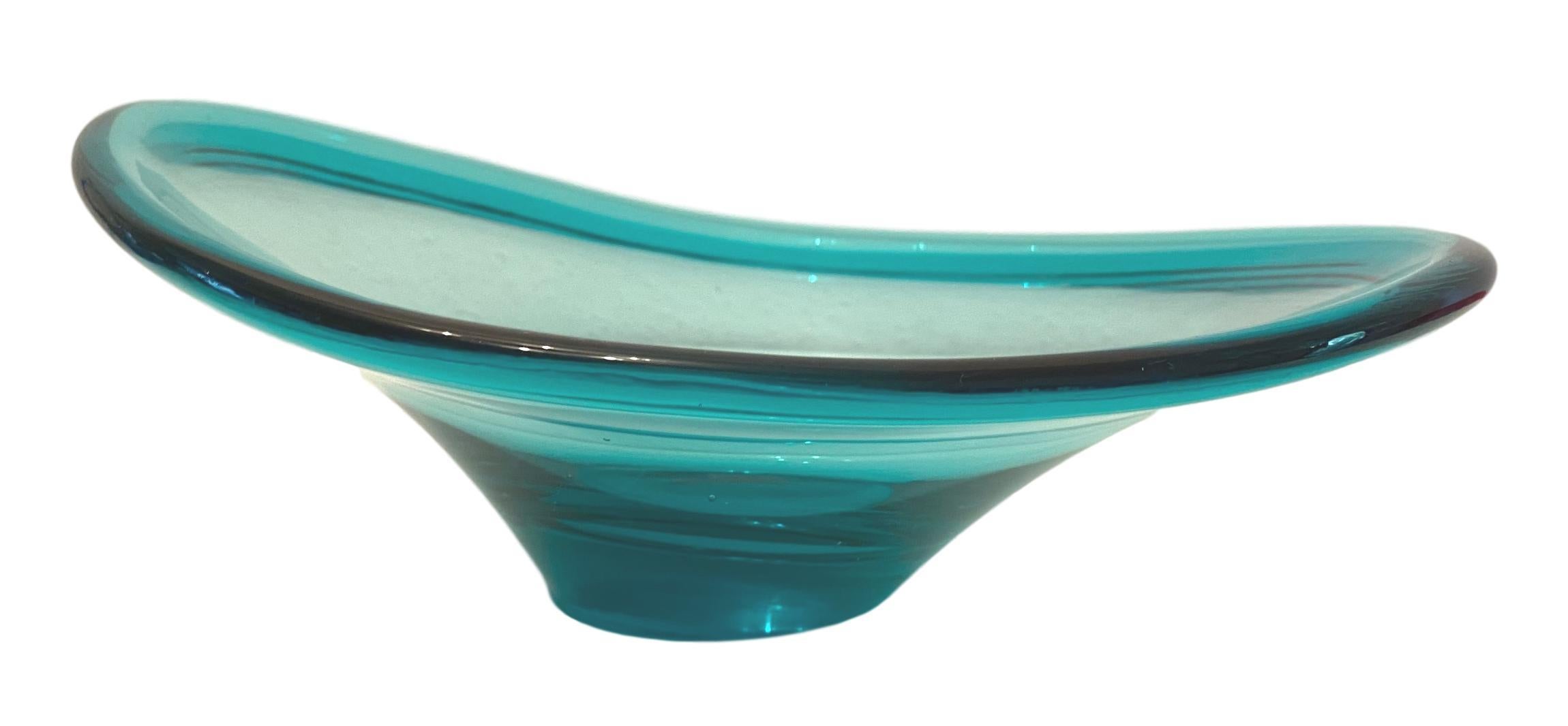 Italian Beautiful Turquoise Color Art Glass Sommerso Bowl Vintage, Murano, Italy, 1980s