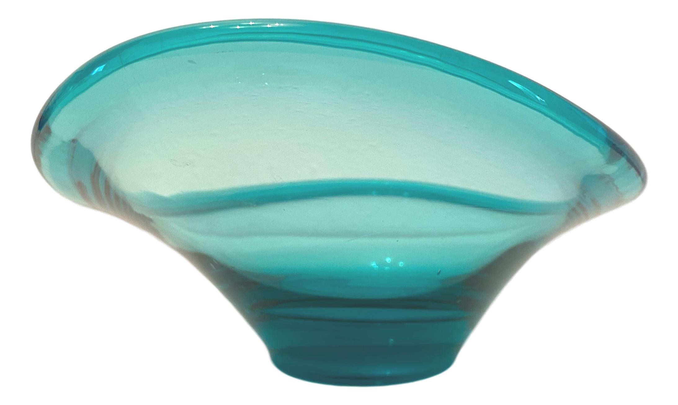 Late 20th Century Beautiful Turquoise Color Art Glass Sommerso Bowl Vintage, Murano, Italy, 1980s