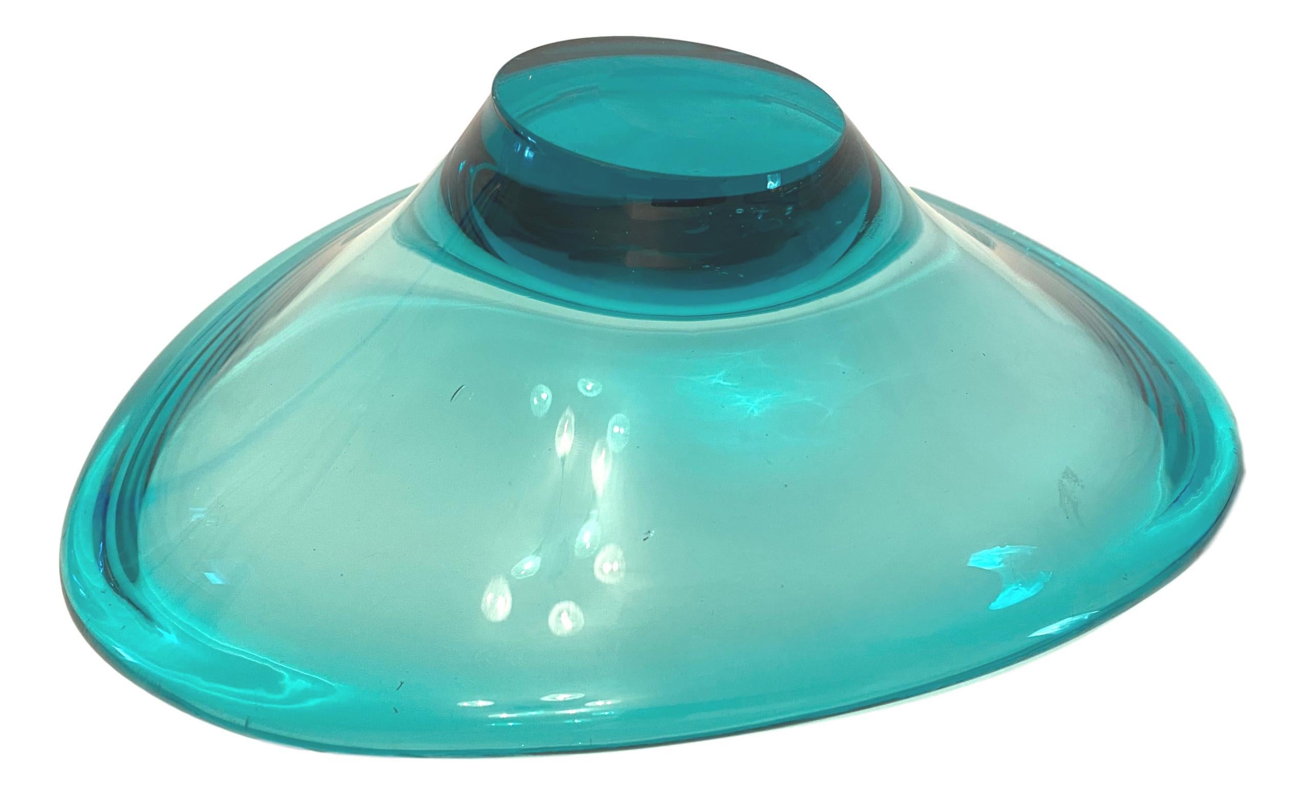 Beautiful Turquoise Color Art Glass Sommerso Bowl Vintage, Murano, Italy, 1980s 1
