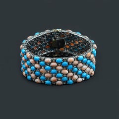 Beautiful Turquoise and Pink Coral Diamond Bracelet