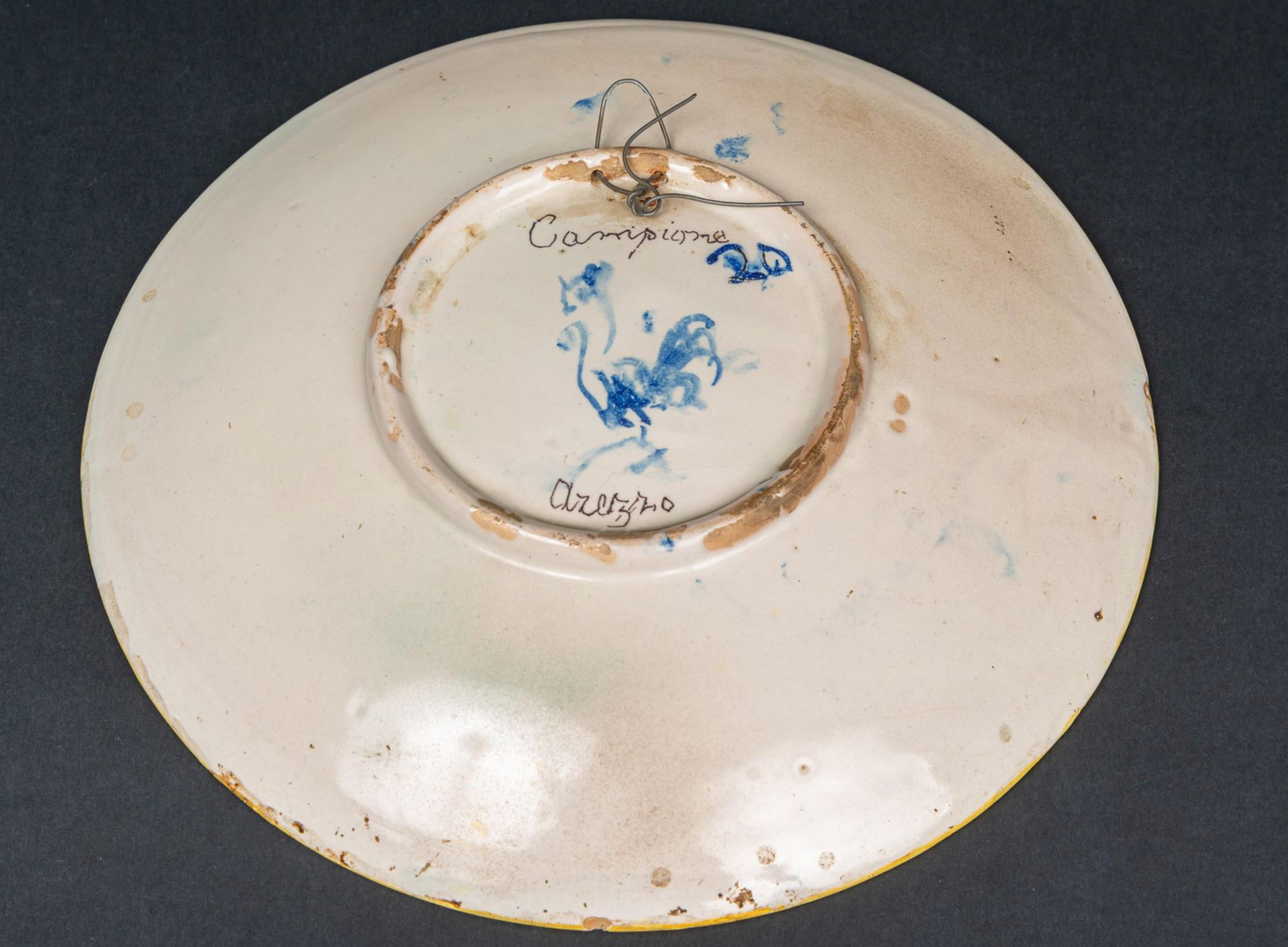 Fatto a mano Bellissimo piatto toscano in ceramica del XVII secolo in vendita