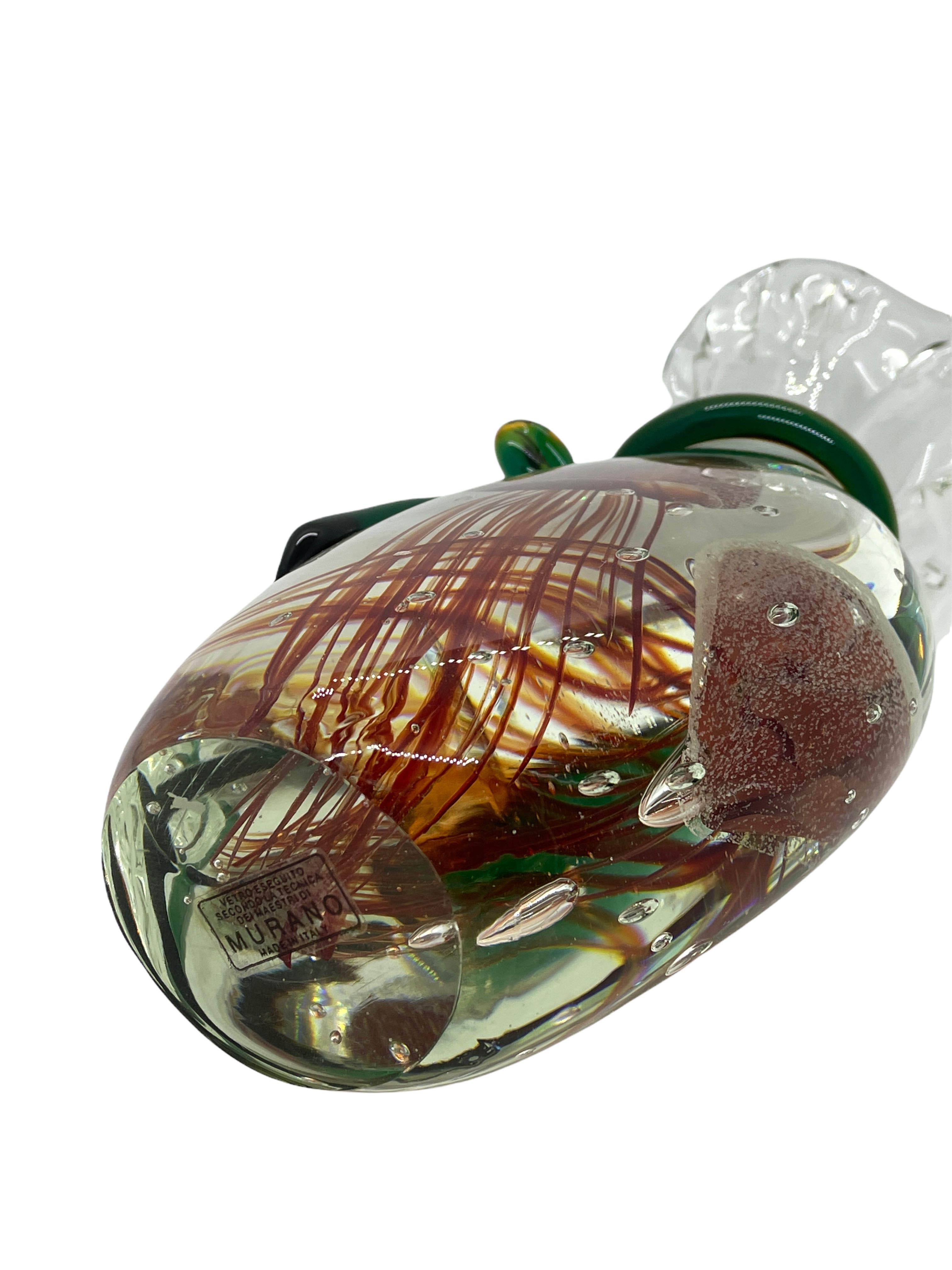 Hand-Crafted Beautiful Two Jellyfish Bag Murano Italian Art Glass Aquarium Statue Object For Sale