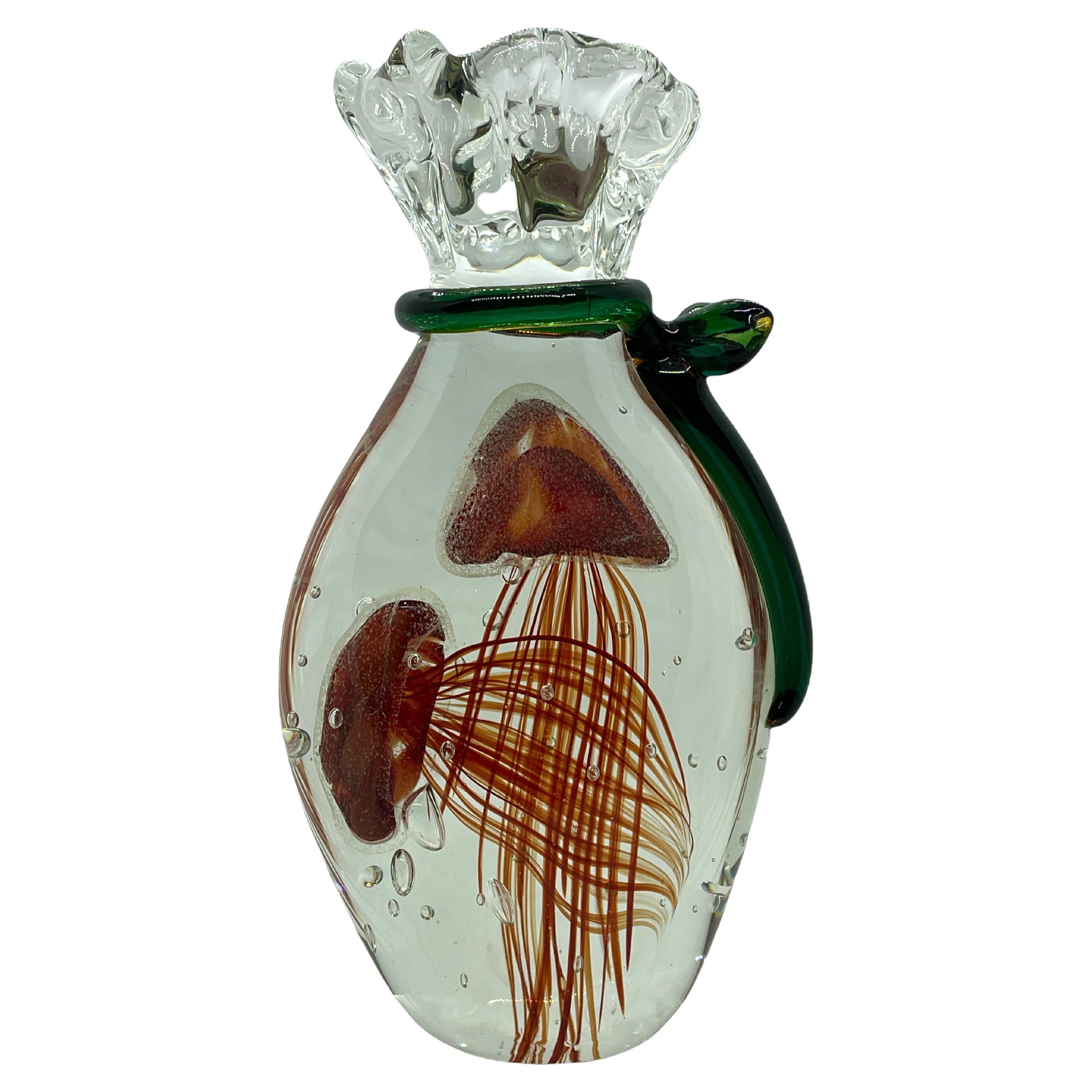 Beautiful Two Jellyfish Bag Murano Italian Art Glass Aquarium Statue Object