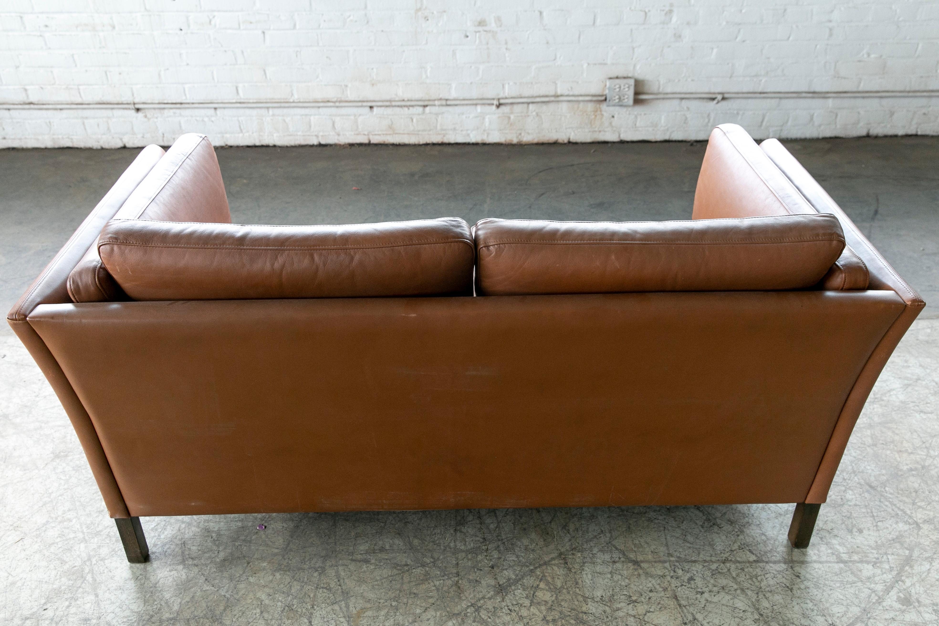 Beautiful Two-Seat Cognac Colored Leather Sofa Model MH2225 by Mogens Hansen 4