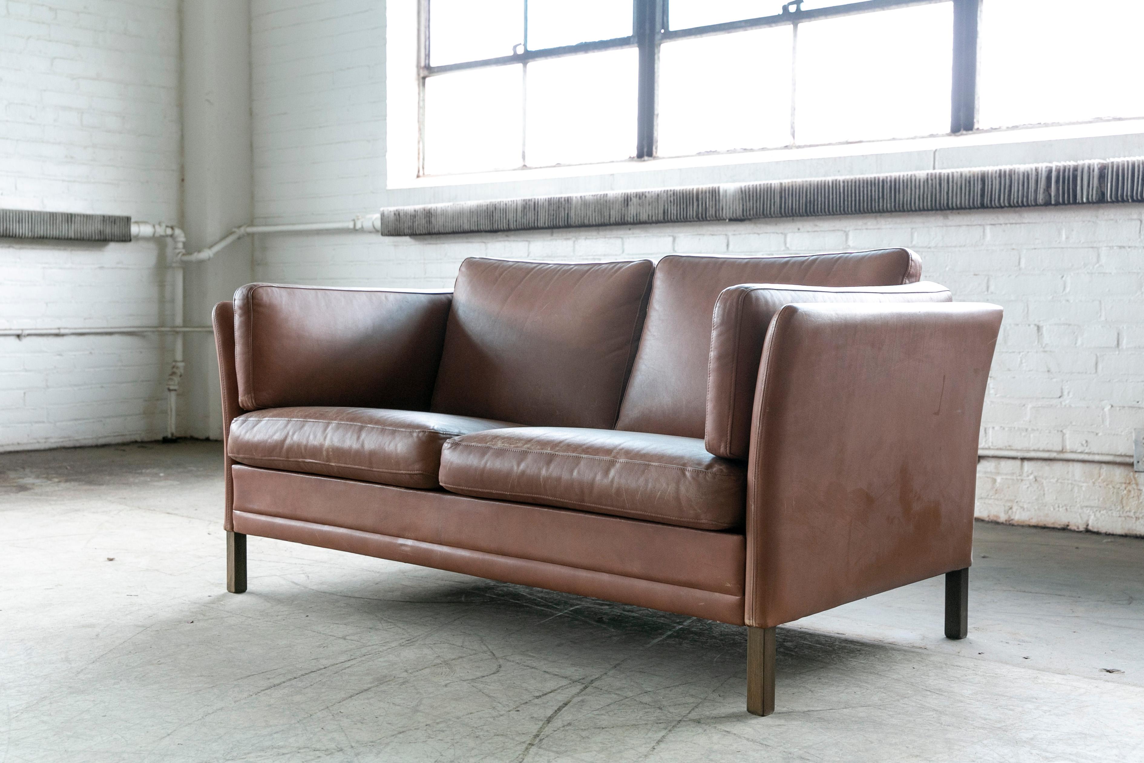 Late 20th Century Beautiful Two-Seat Cognac Colored Leather Sofa Model MH2225 by Mogens Hansen