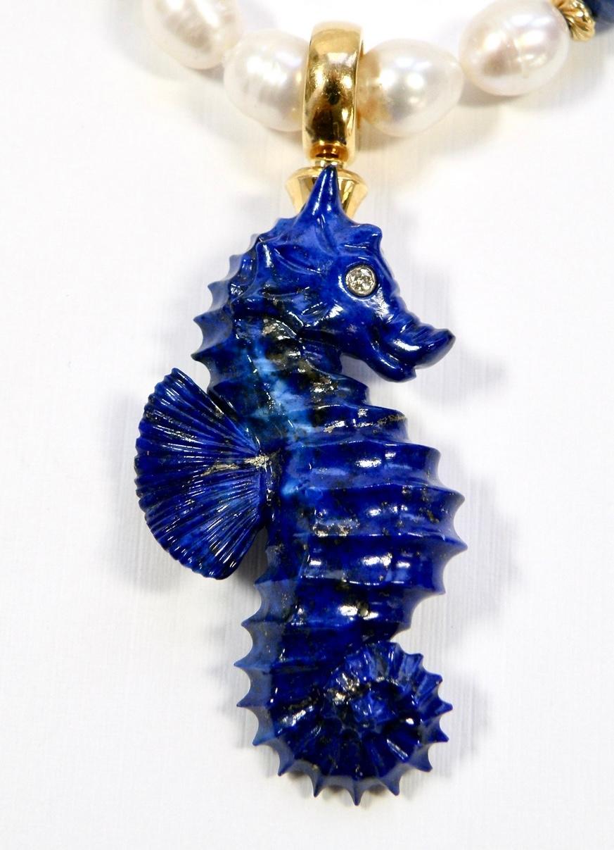 Crisscut Beautiful Two-Sided Lapis Lazuli Seahorse