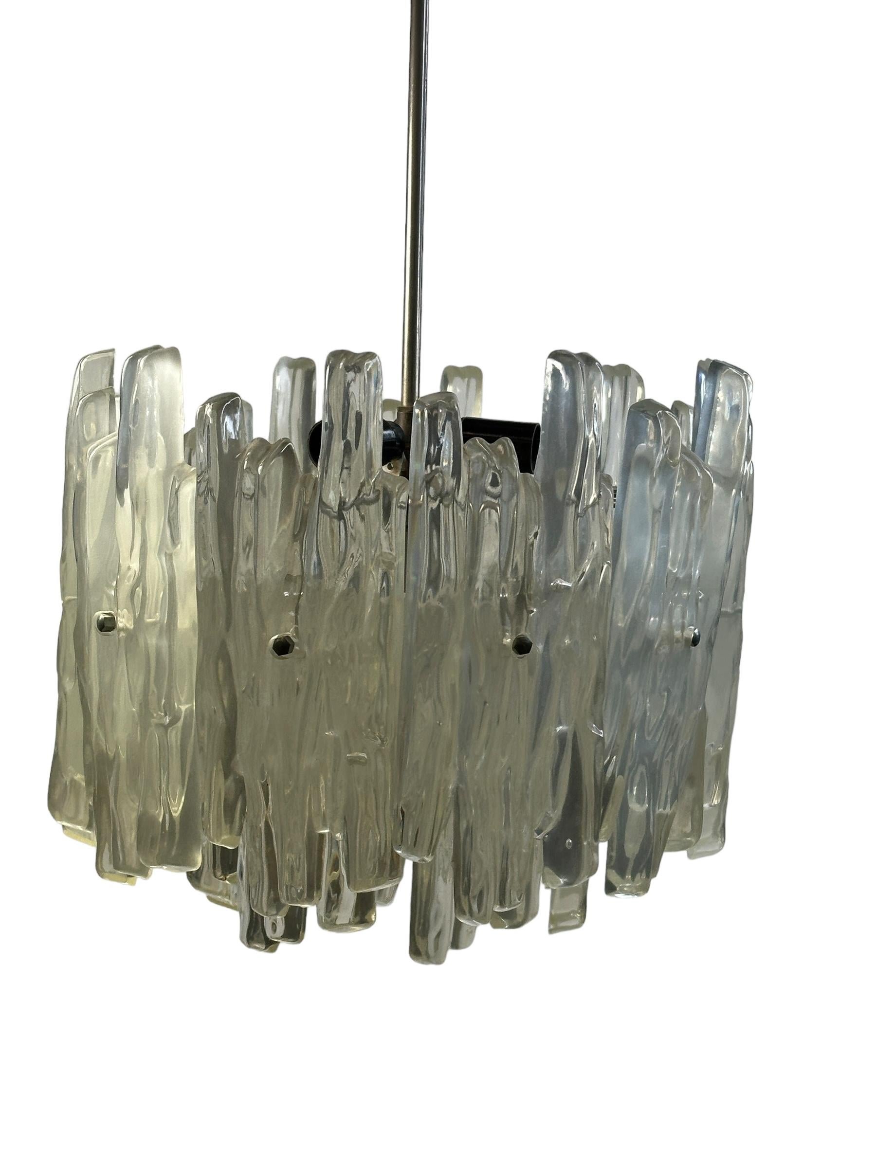 Austrian Beautiful Two Tier Kalmar Lucite Ice Glass Chandelier Pendant, Austria, 1960s For Sale