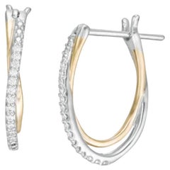 Bellissimo orecchino con diamante incrociato bicolore in oro bianco/giallo