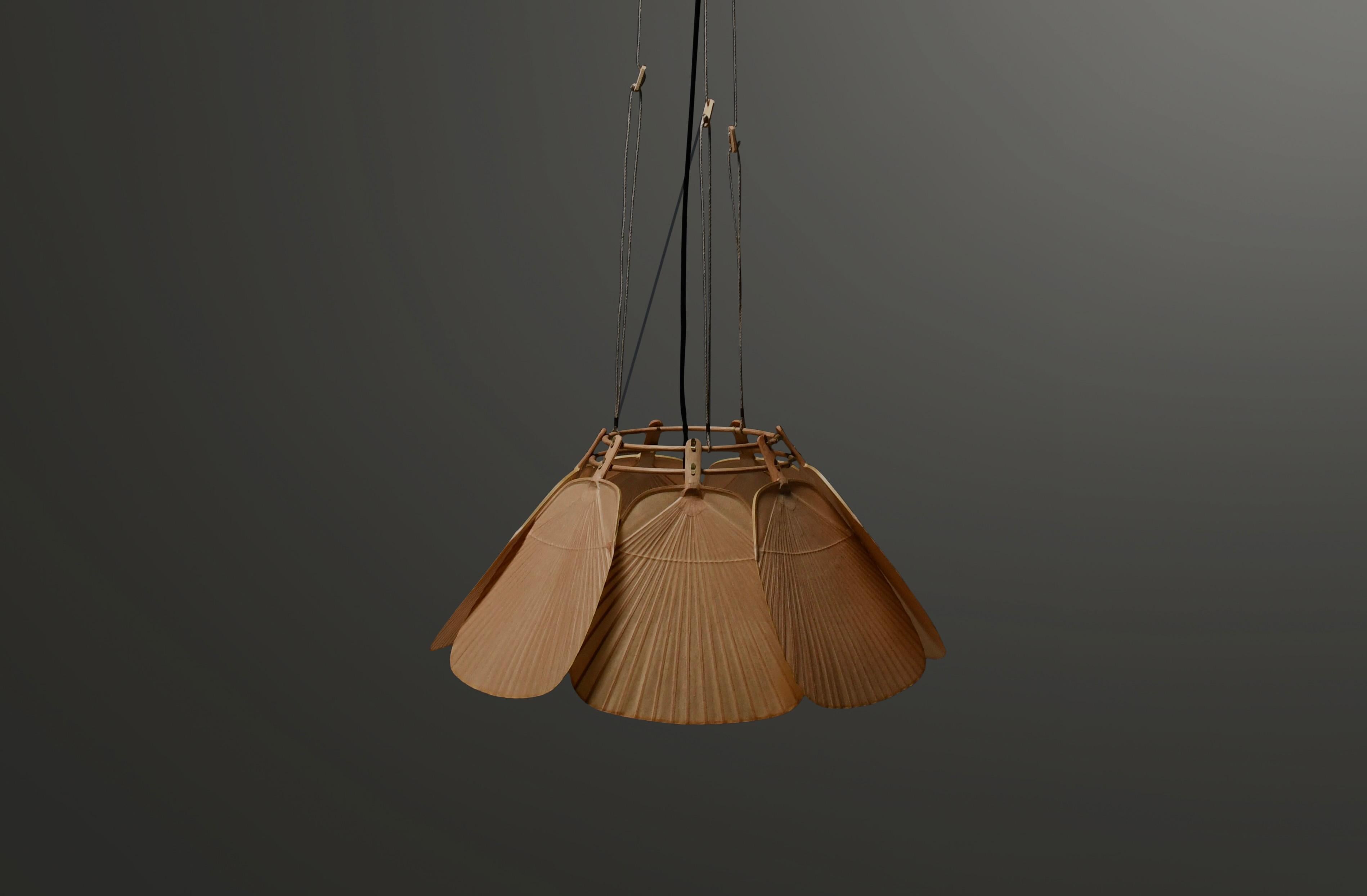 Japonisme Beautiful Uchiwa ‘Ju Yon’ Chandelier by Ingo Maurer, Germany, 1970s For Sale