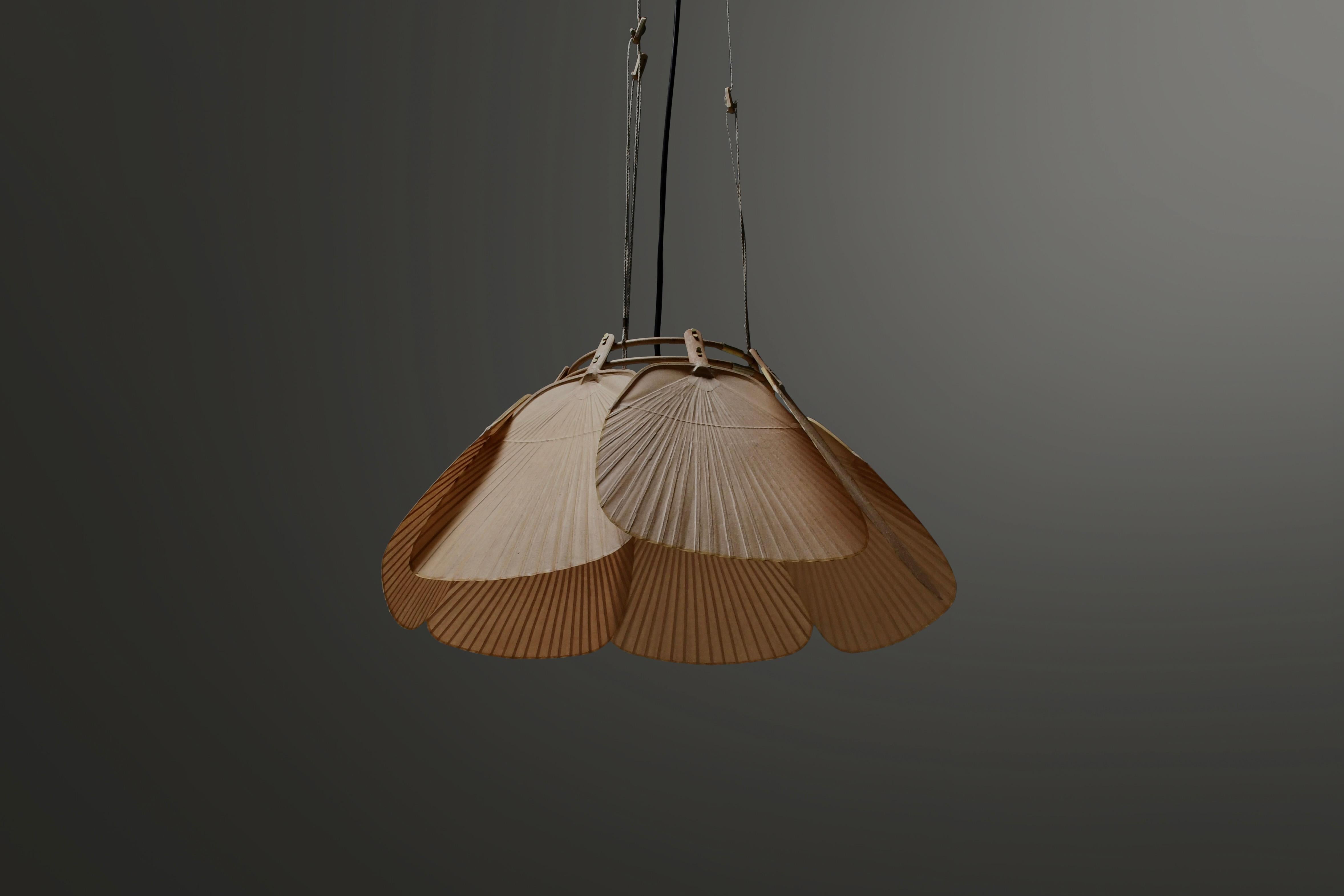 20th Century Beautiful Uchiwa ‘Ju Yon’ Chandelier by Ingo Maurer, Germany, 1970s For Sale