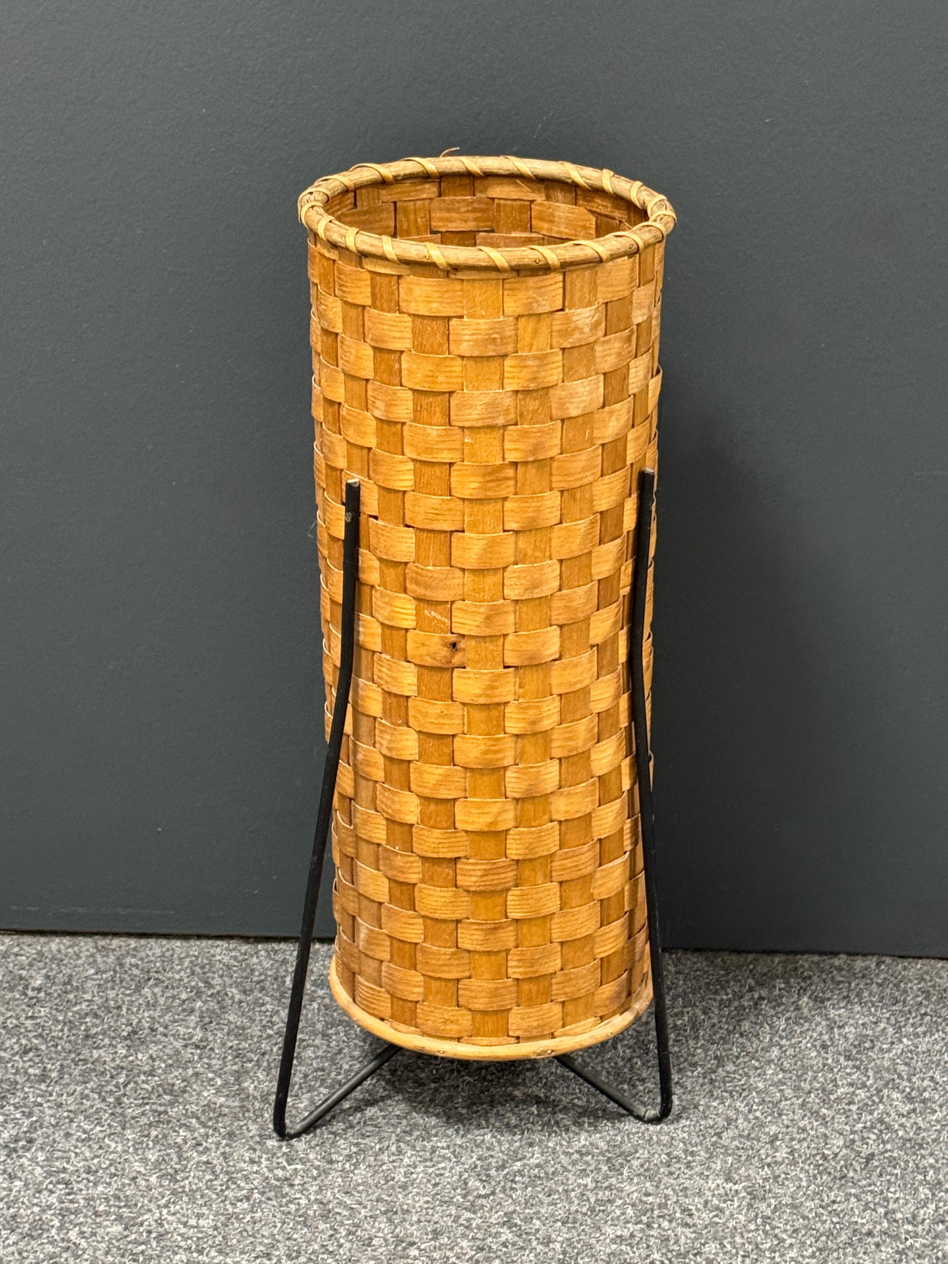 Offered is an absolutely stunning, 1960s particularly beautiful Umbrella Stand.
Vintage from the 60s, made of metal and wicker. Found at an estate sale in Florence Italy.
Original midcentury era. Minor patina and paint lost gives this piece a classy