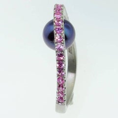 Beautiful Unique Black Pearl and Pink Sapphire Runway Ring