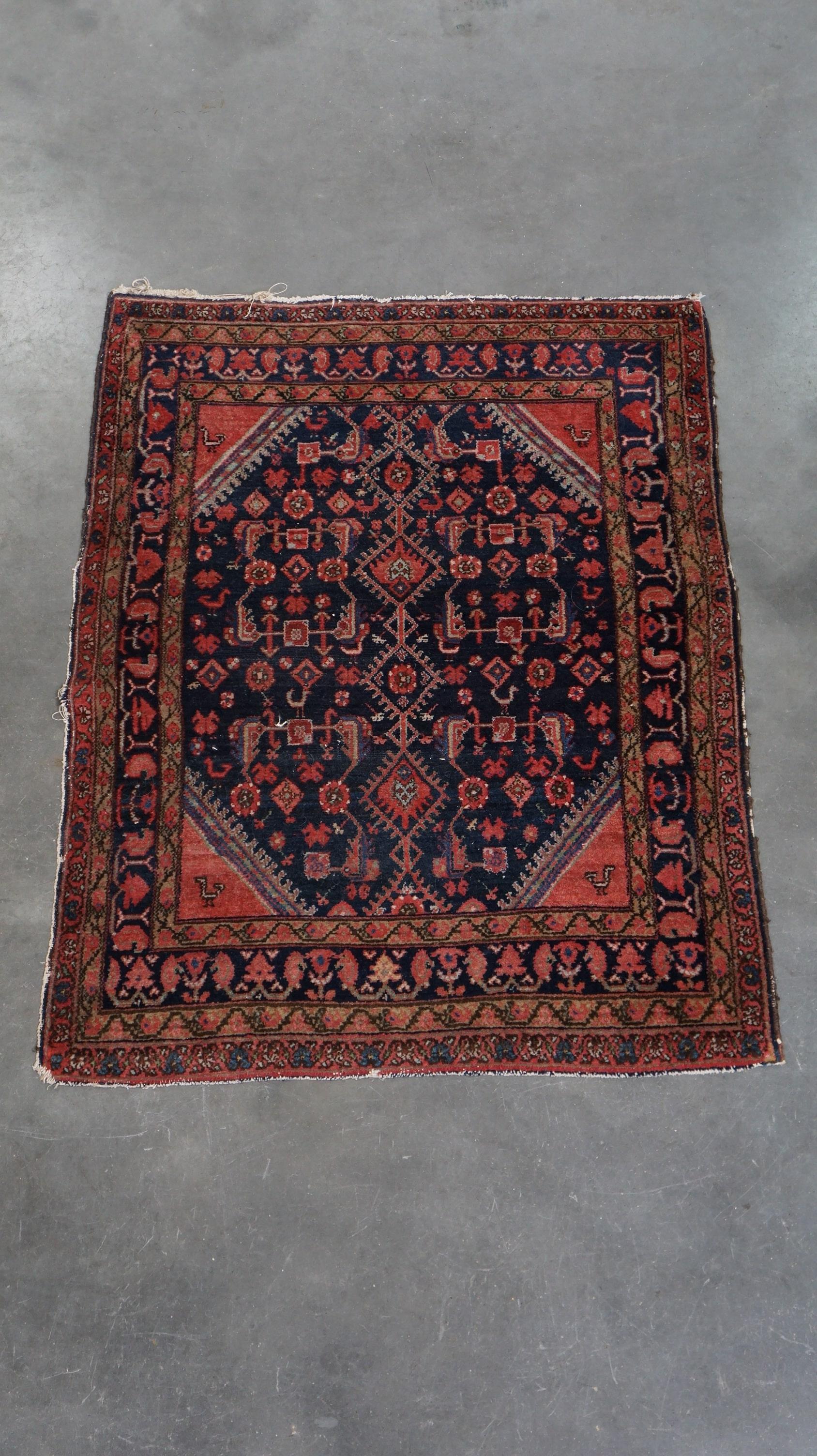 Hand-Woven Beautiful, unique, old and colorful vintage oriental rug 145x110cm For Sale