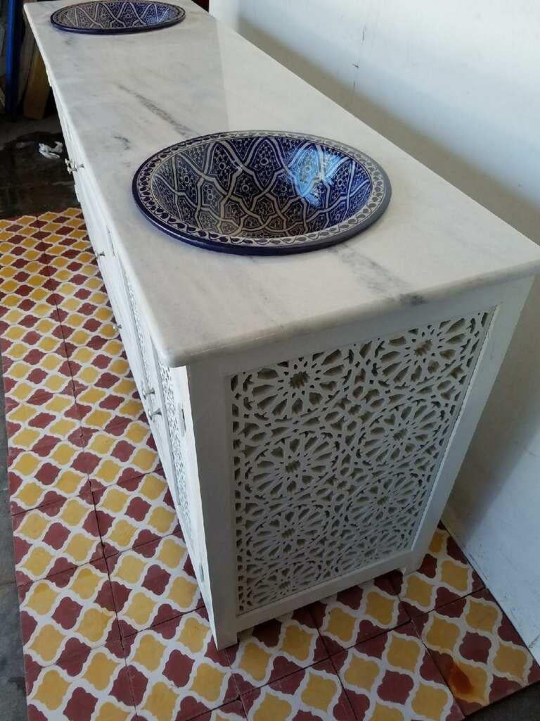 Beautiful Vanity from Moroccan with Three Drawers and Two Sink at 1stDibs
