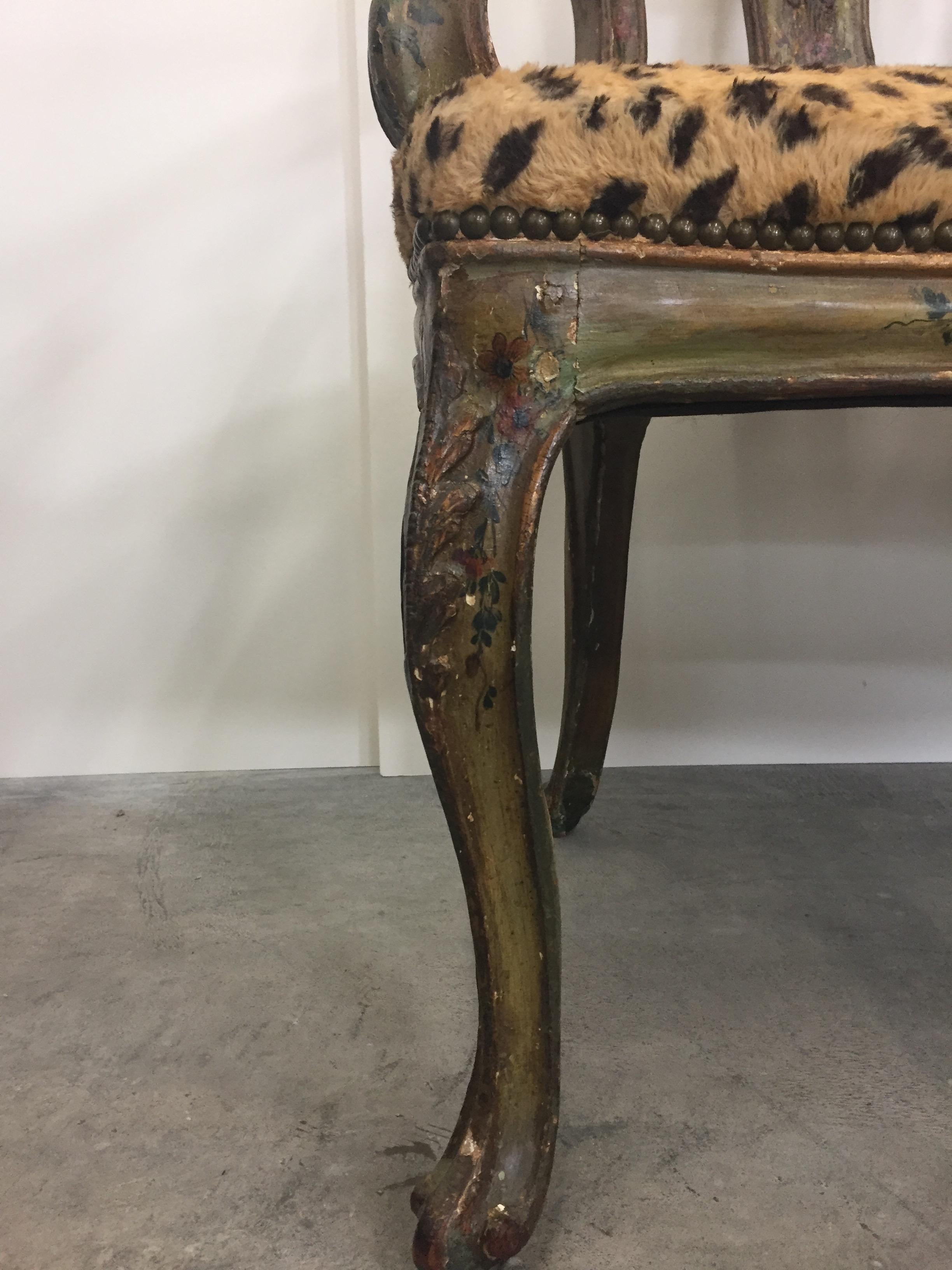 Beautiful Venetian Hand-Painted Loveseat Settee with Animal Print Upholstery In Good Condition In Hopewell, NJ