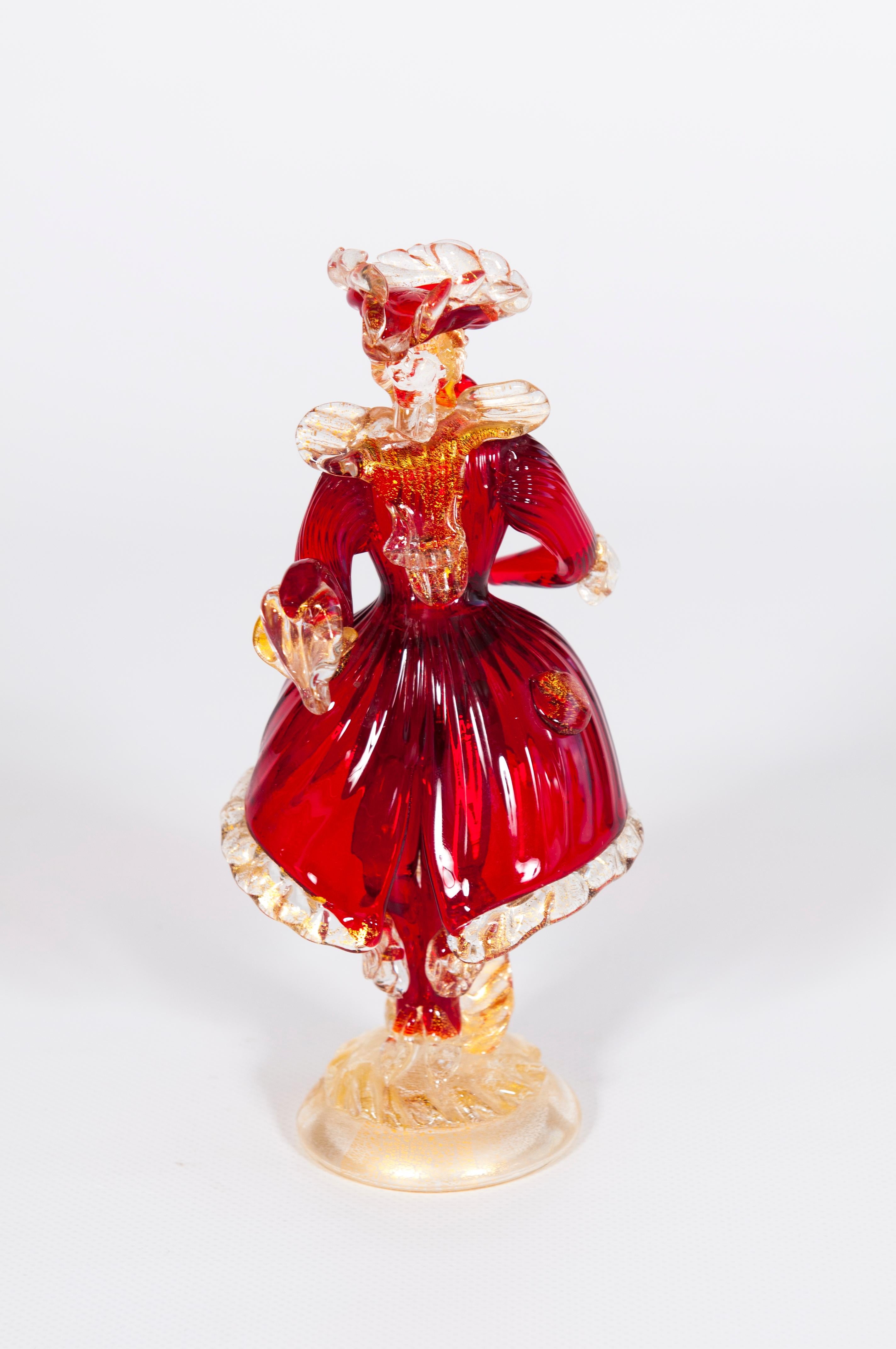 Beautiful Venetian Lady and Gentleman in Ruby-Red and Black, with Gold Finishes For Sale 8