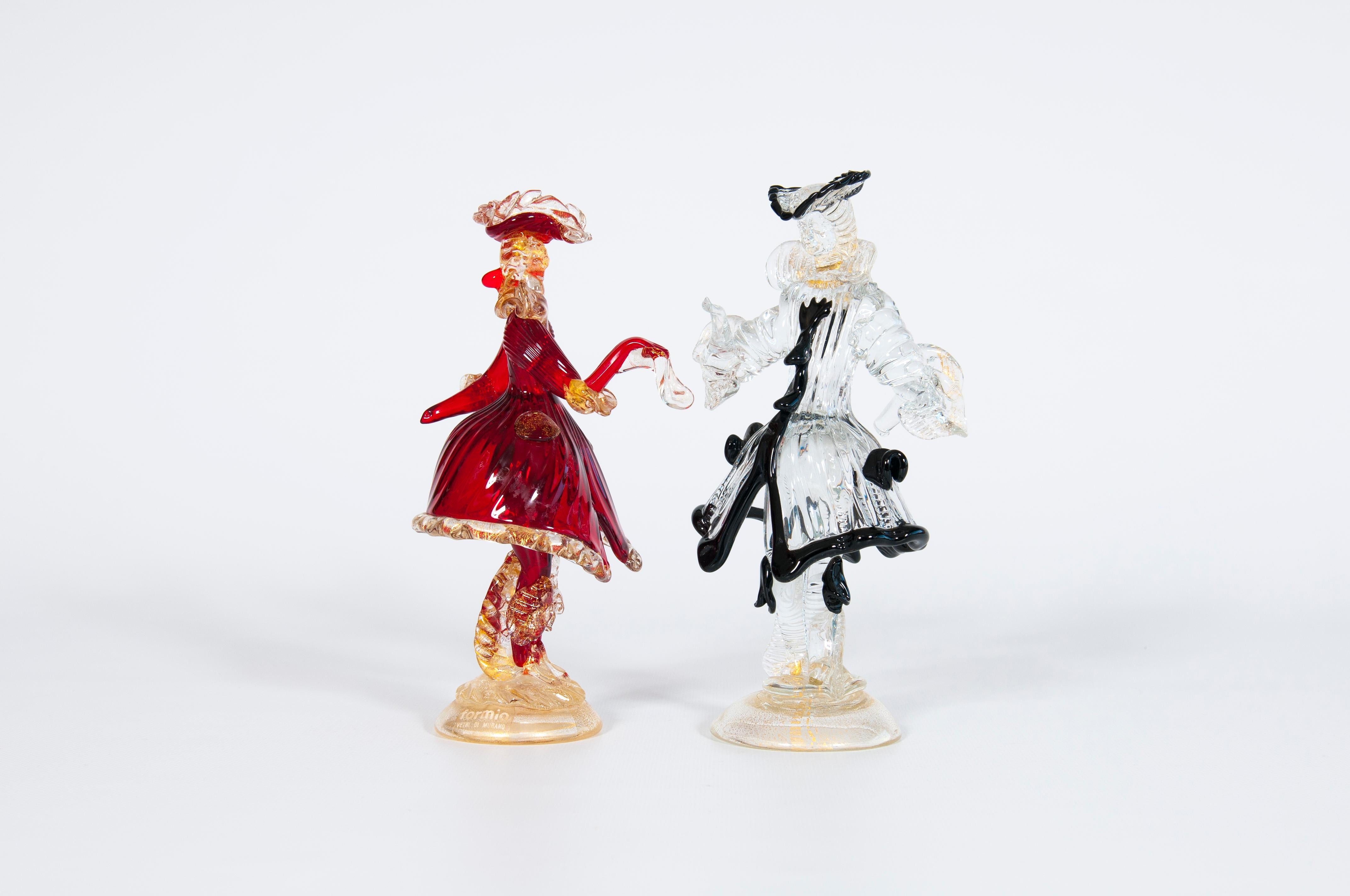 Baroque Beautiful Venetian Lady and Gentleman in Ruby-Red and Black, with Gold Finishes For Sale