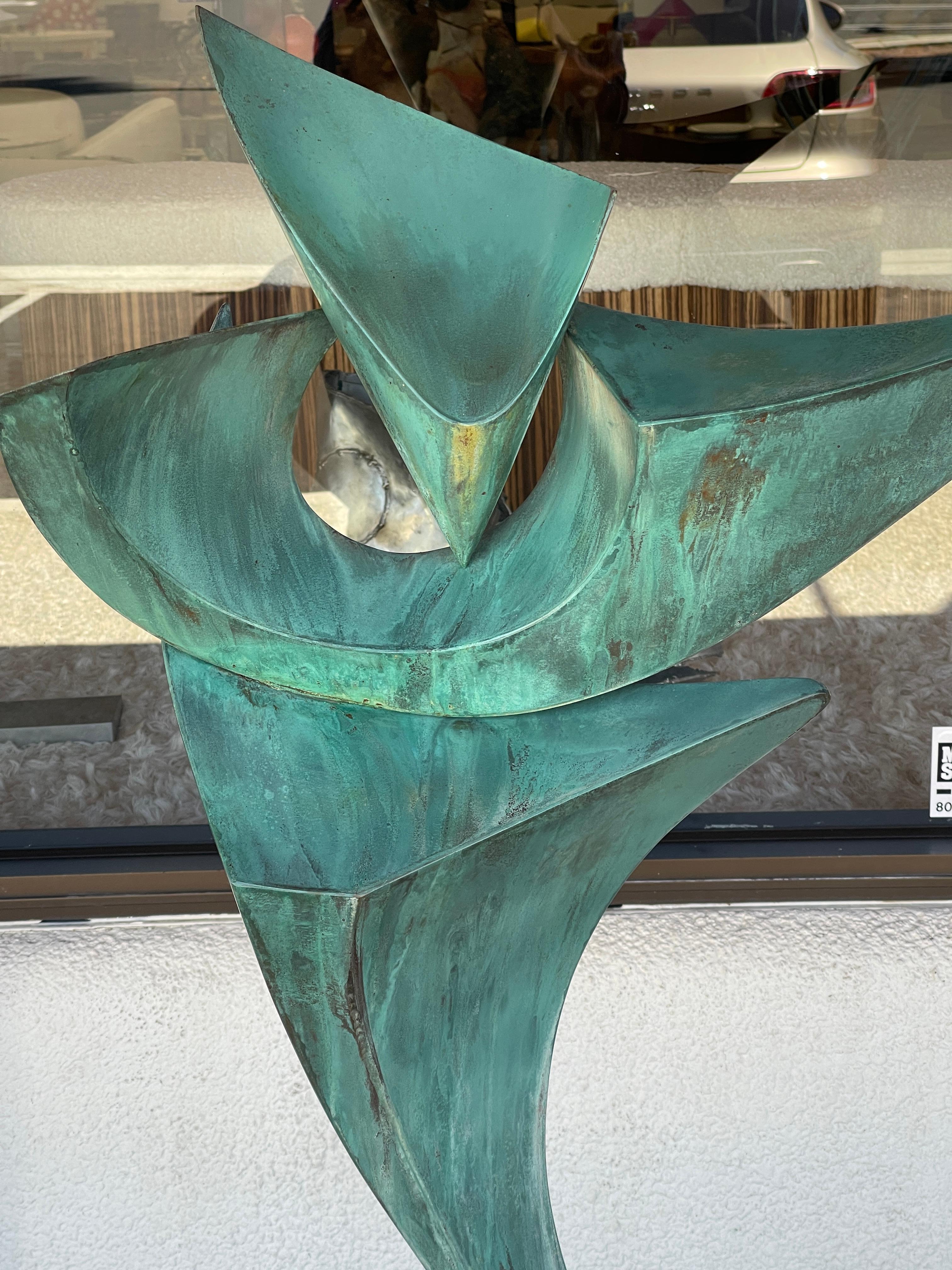 American Beautiful Verdigris Copper Abstract Sculpture by Lyle London