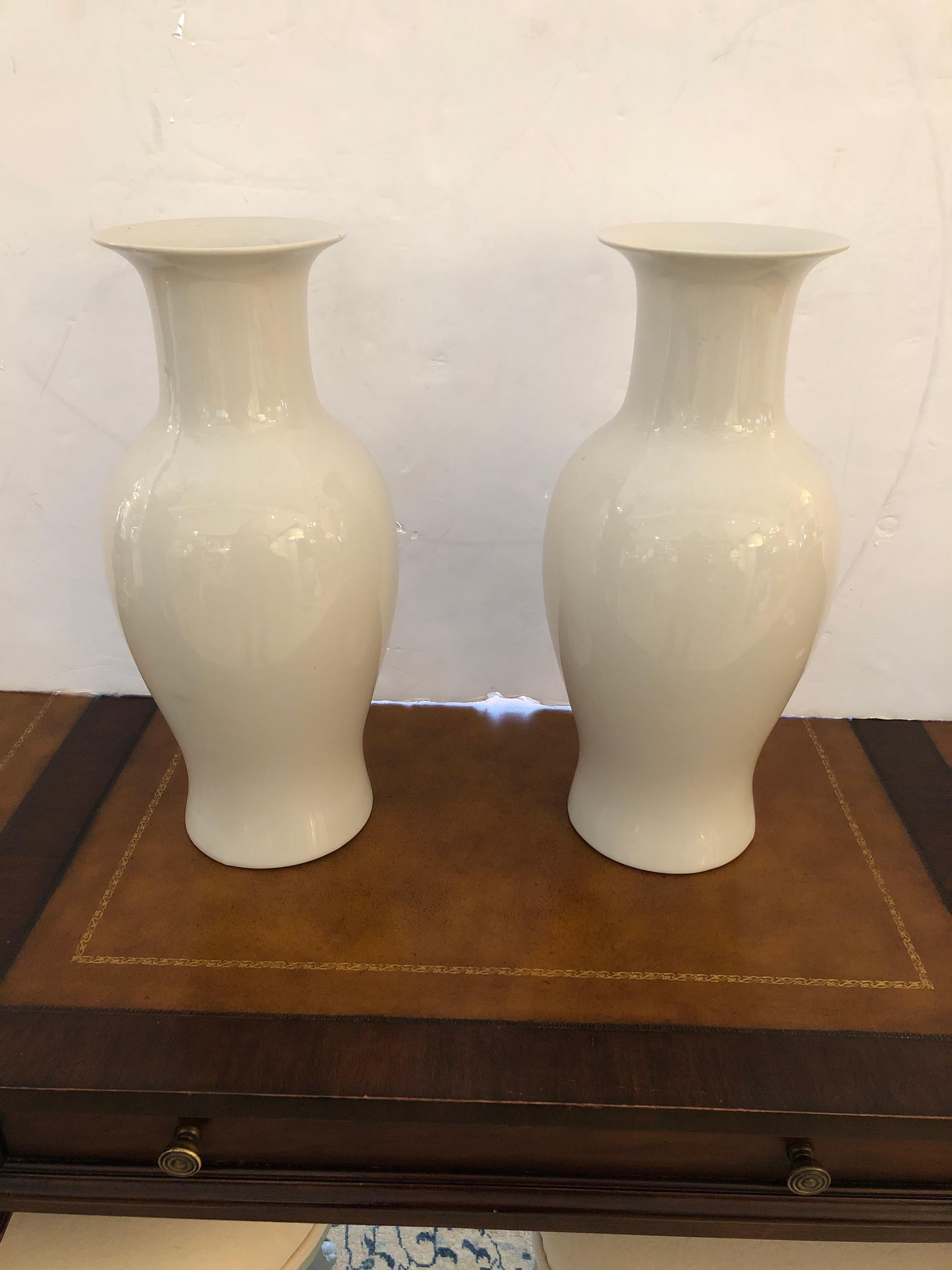 Beautiful Versatile Pair of Blanc de Chine Chinese White Porcelain Vases In Good Condition In Hopewell, NJ