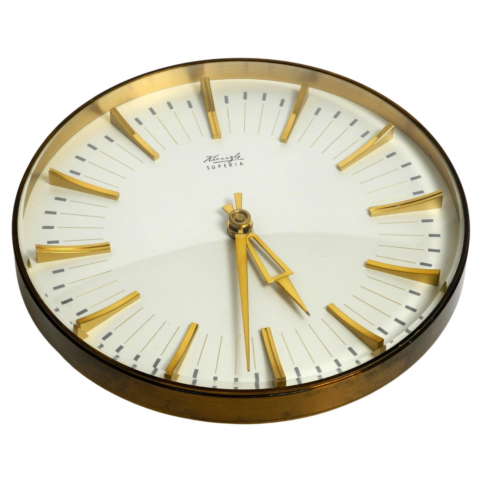 Beautiful, Very Elegant, Heavy Midcentury Kienzle Superia Brass Wall Clock