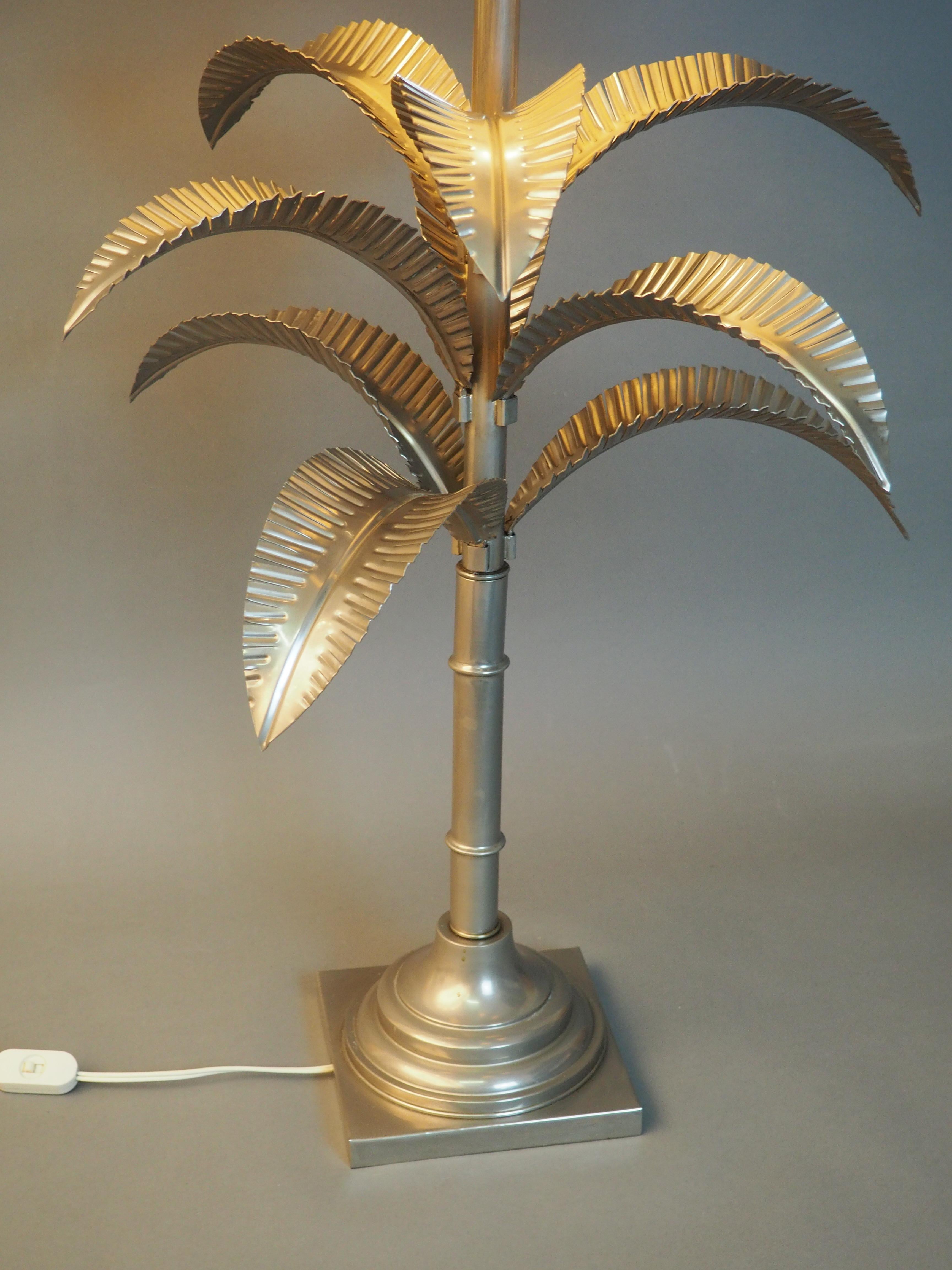 Italian Large Mi -century Nickel Palm Tree Table Lamp, Italy, circa  1970s For Sale