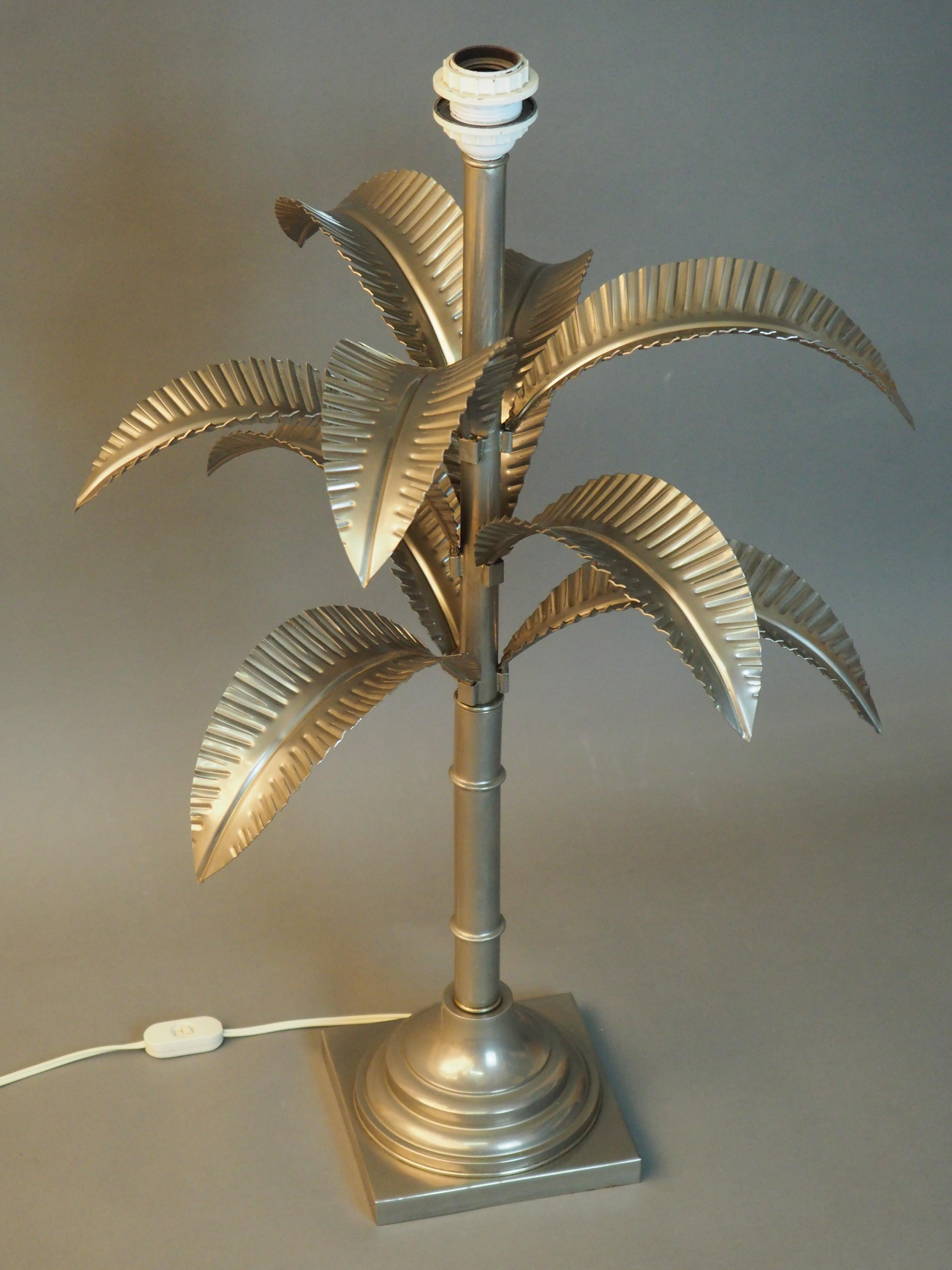 Patinated Large Mi -century Nickel Palm Tree Table Lamp, Italy, circa  1970s For Sale