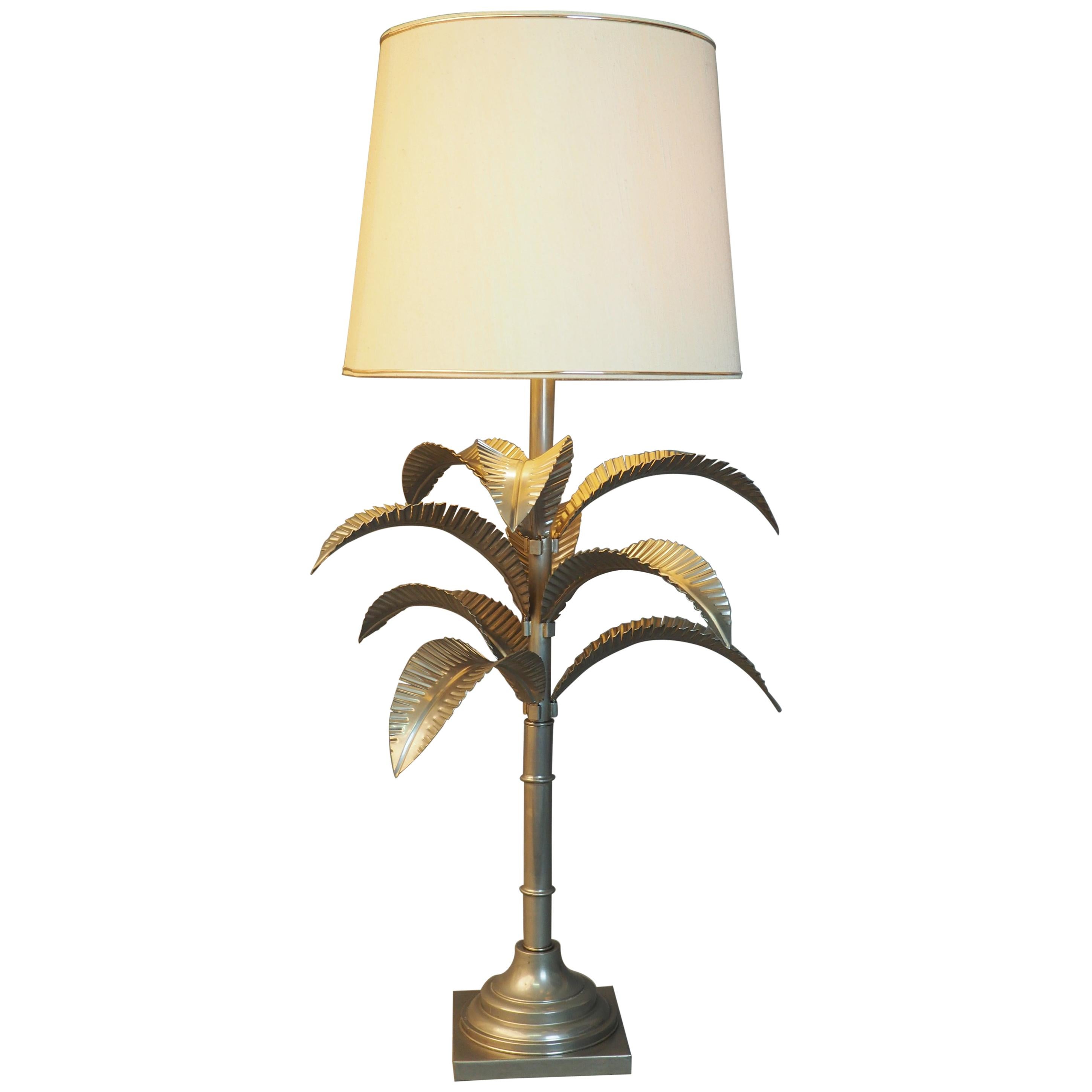 Large Mi -century Nickel Palm Tree Table Lamp, Italy, circa  1970s For Sale