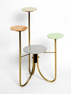 Beautiful Very Rare 1950s Brass Flower Pot Stand with Colorful Ceramic Surfaces