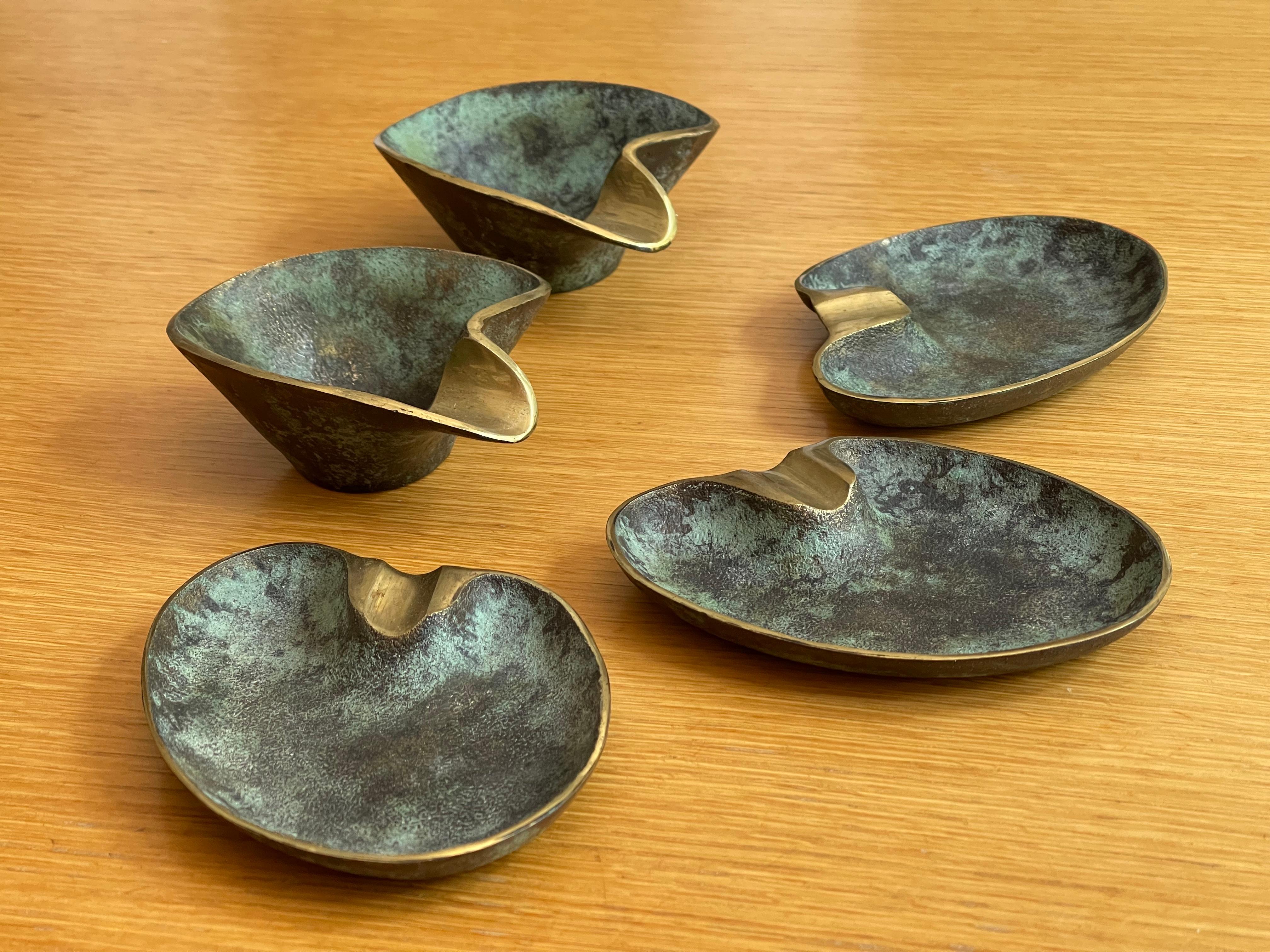Beautiful, Very Rare, Five Midcentury Heavy Brass Table Ashtrays by Carl Auböck 6