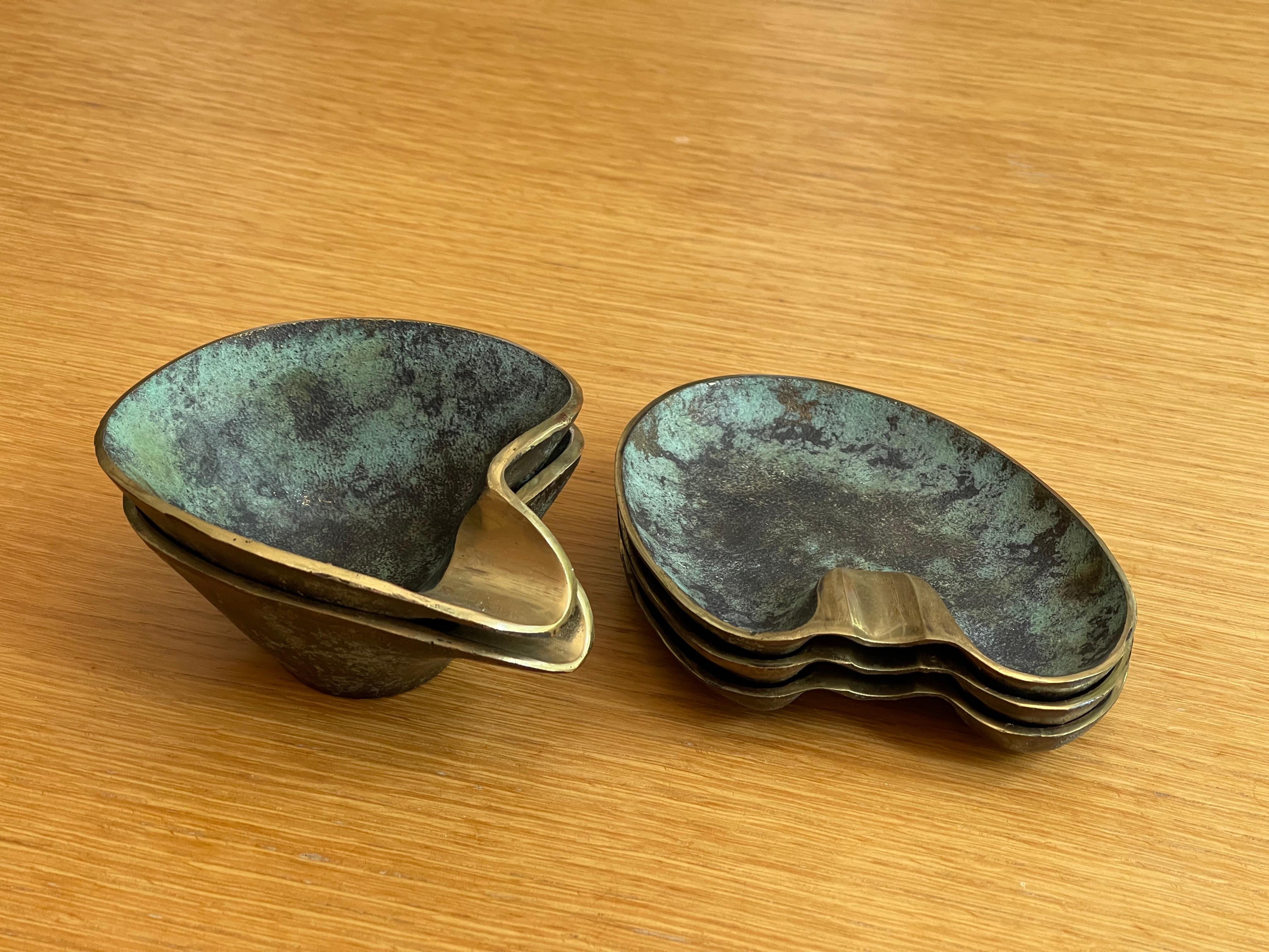 Mid-Century Modern Beautiful, Very Rare, Five Midcentury Heavy Brass Table Ashtrays by Carl Auböck