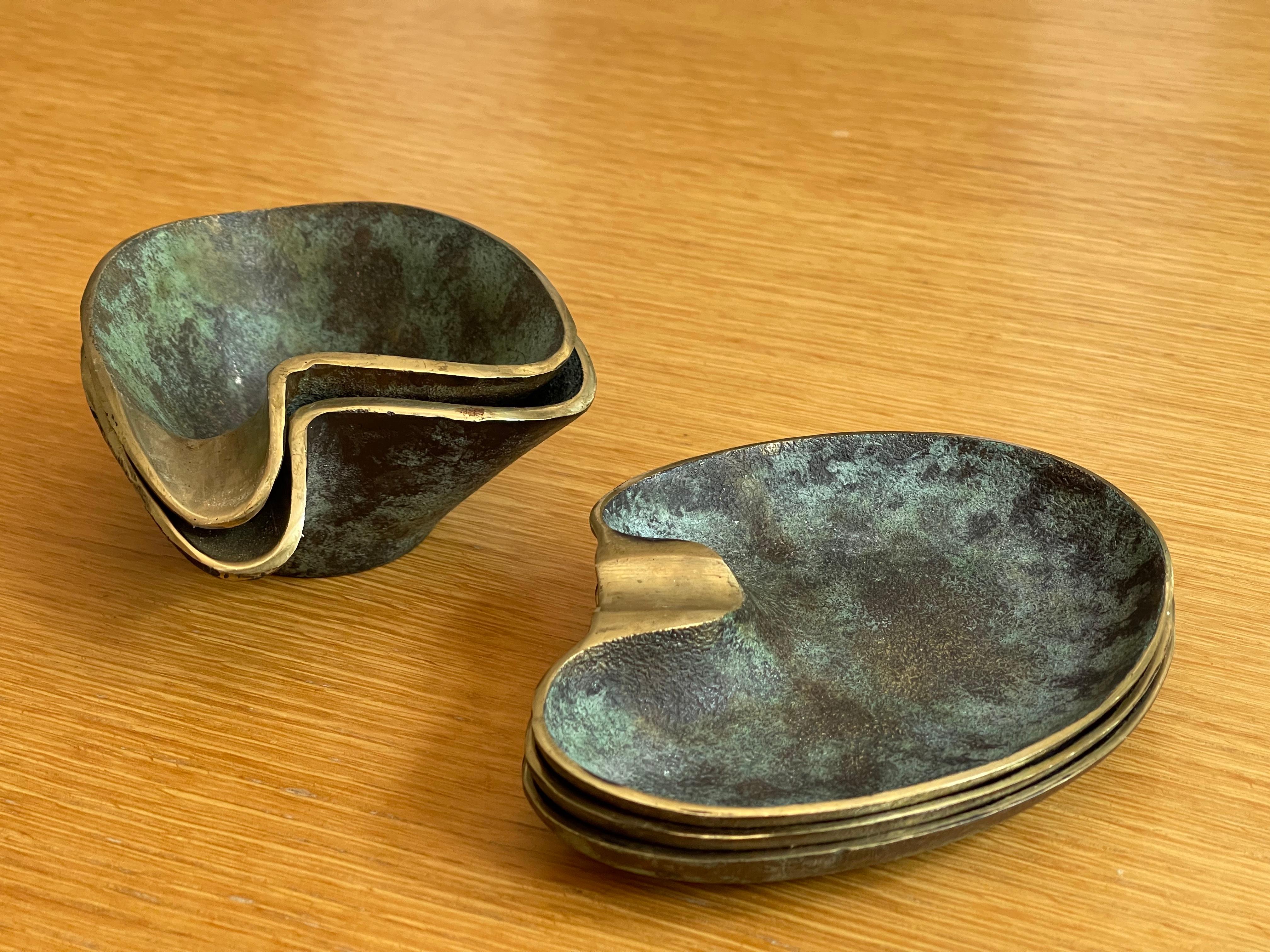 Beautiful, Very Rare, Five Midcentury Heavy Brass Table Ashtrays by Carl Auböck 2