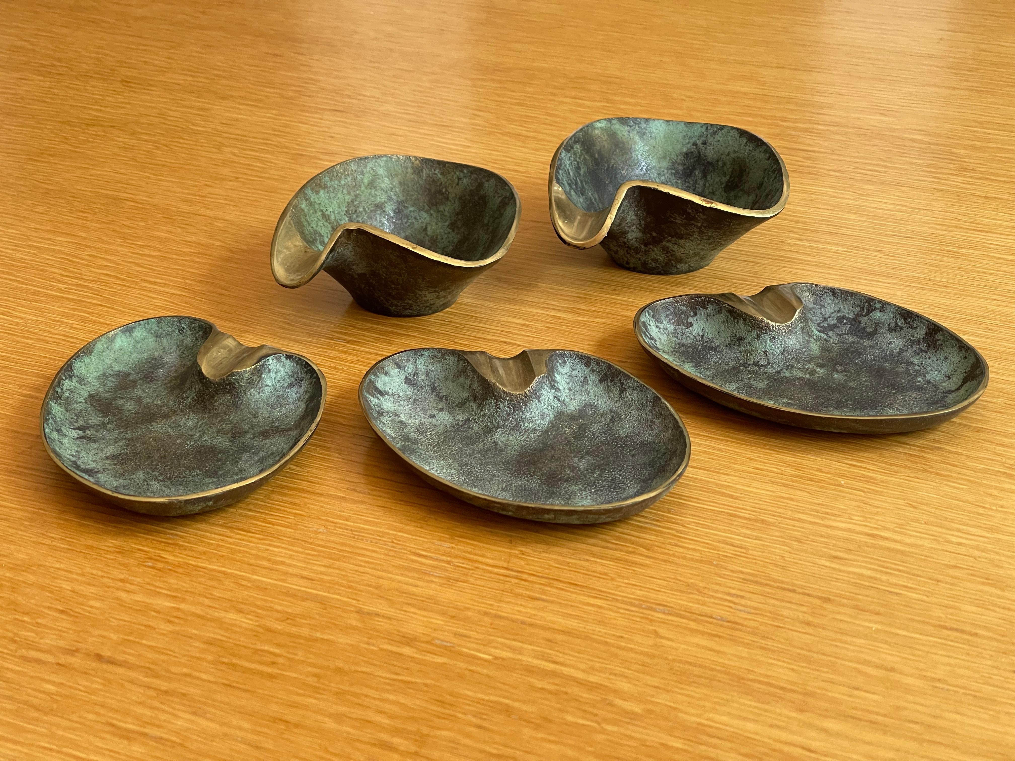 Beautiful, Very Rare, Five Midcentury Heavy Brass Table Ashtrays by Carl Auböck 3