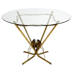 Très rare table d'appoint italienne du milieu du siècle en verre rond et en laiton avec des motifs floraux