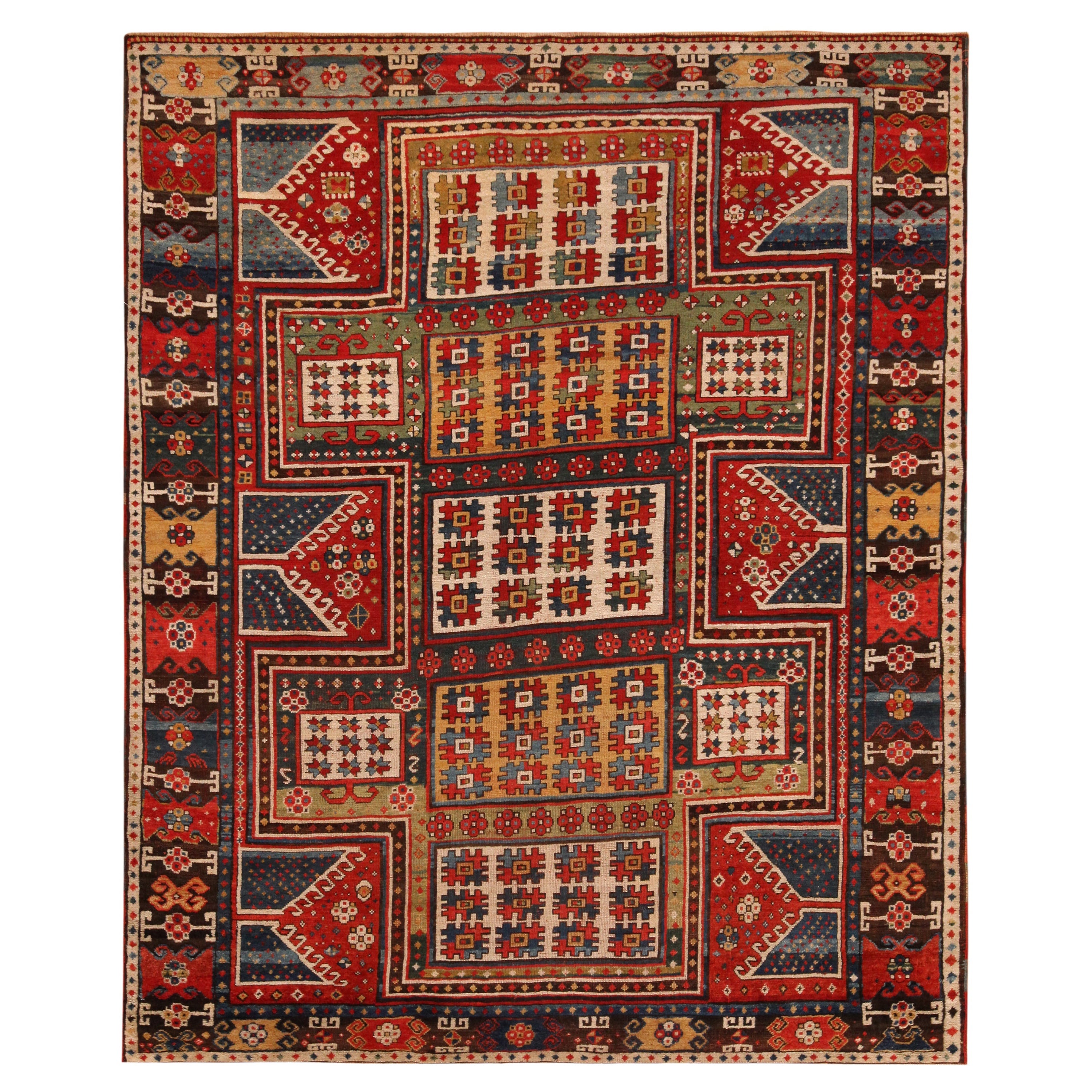 Bellissimo tappeto antico vibrante Kazak Sewan 5'10" x 7'6"