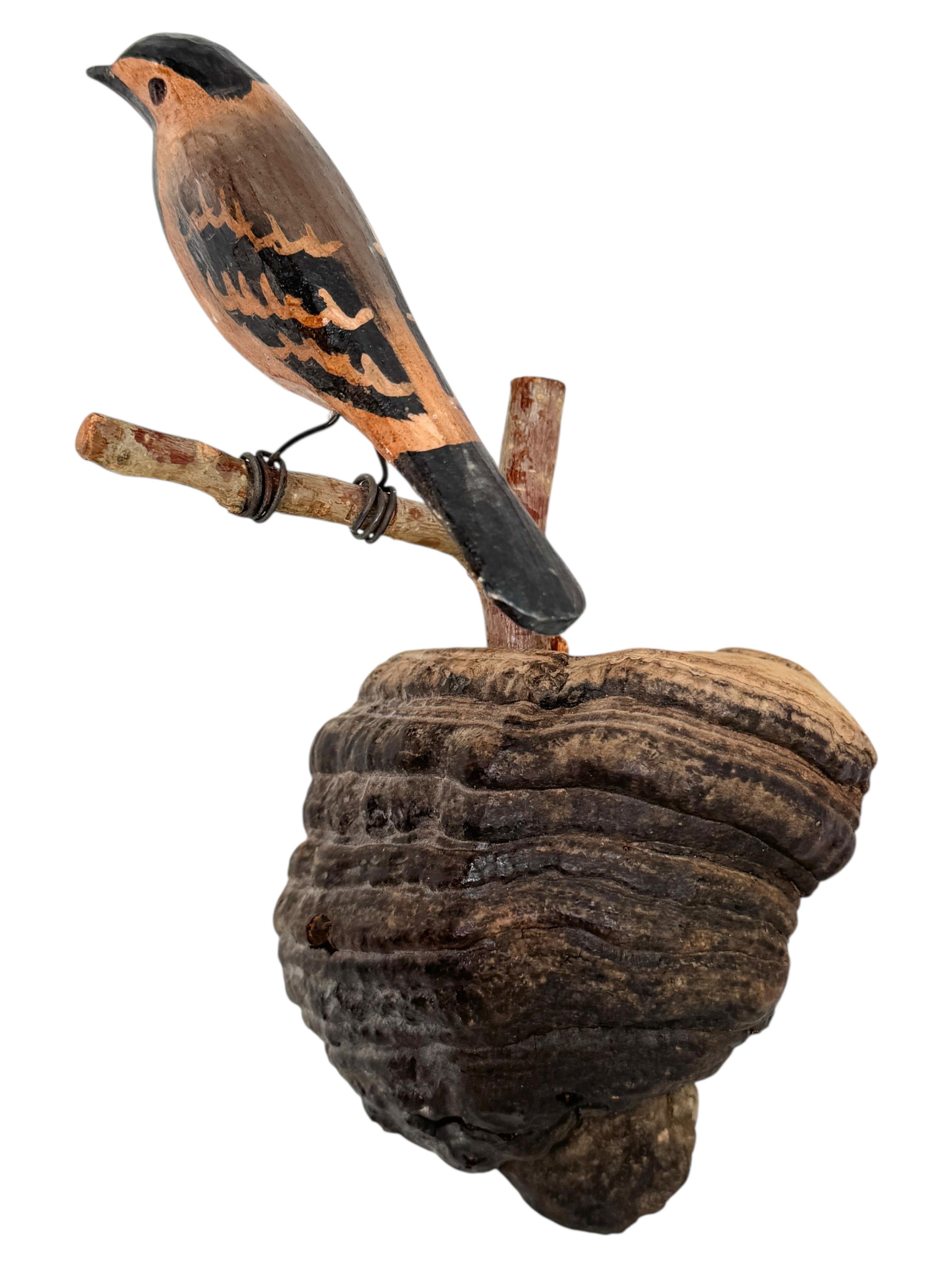 Un bel oiseau autrichien du 20e siècle, en bois sculpté, monté sur un support pour être suspendu. La tradition de ces oiseaux en Autriche, appelés 