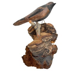 Beautiful Viechtauer Carved Wood Bird Folk Art Black Forest Antique Austria 1900