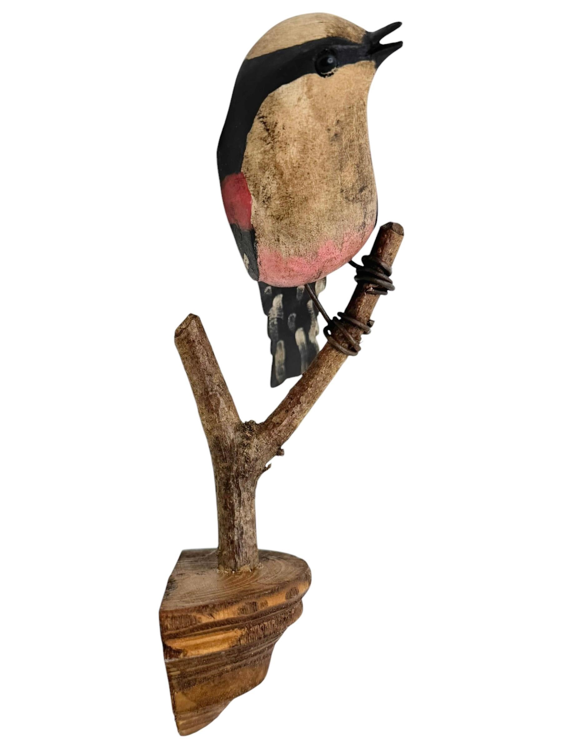 Precioso pájaro de madera tallada a mano de Vichtauer, arte popular de la Selva Negra, Austria, años 1910 2
