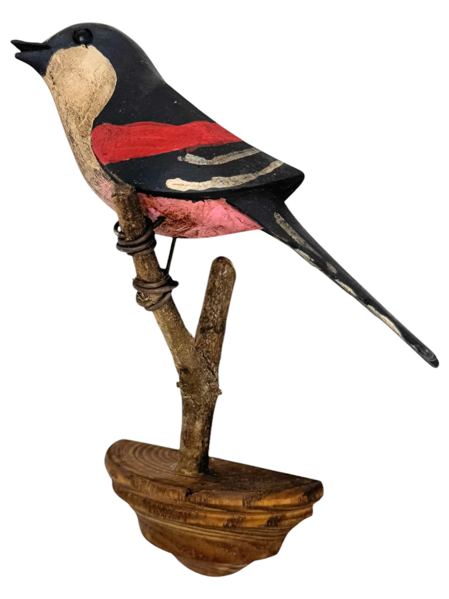 Precioso pájaro de madera tallada a mano de Vichtauer, arte popular de la Selva Negra, Austria, años 1910 7