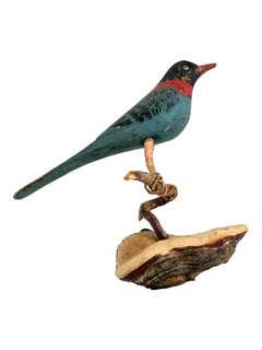 Beautiful Vichtauer Hand Carved Wood Bird, Black Forest Folk Art, Austria, 1910s
