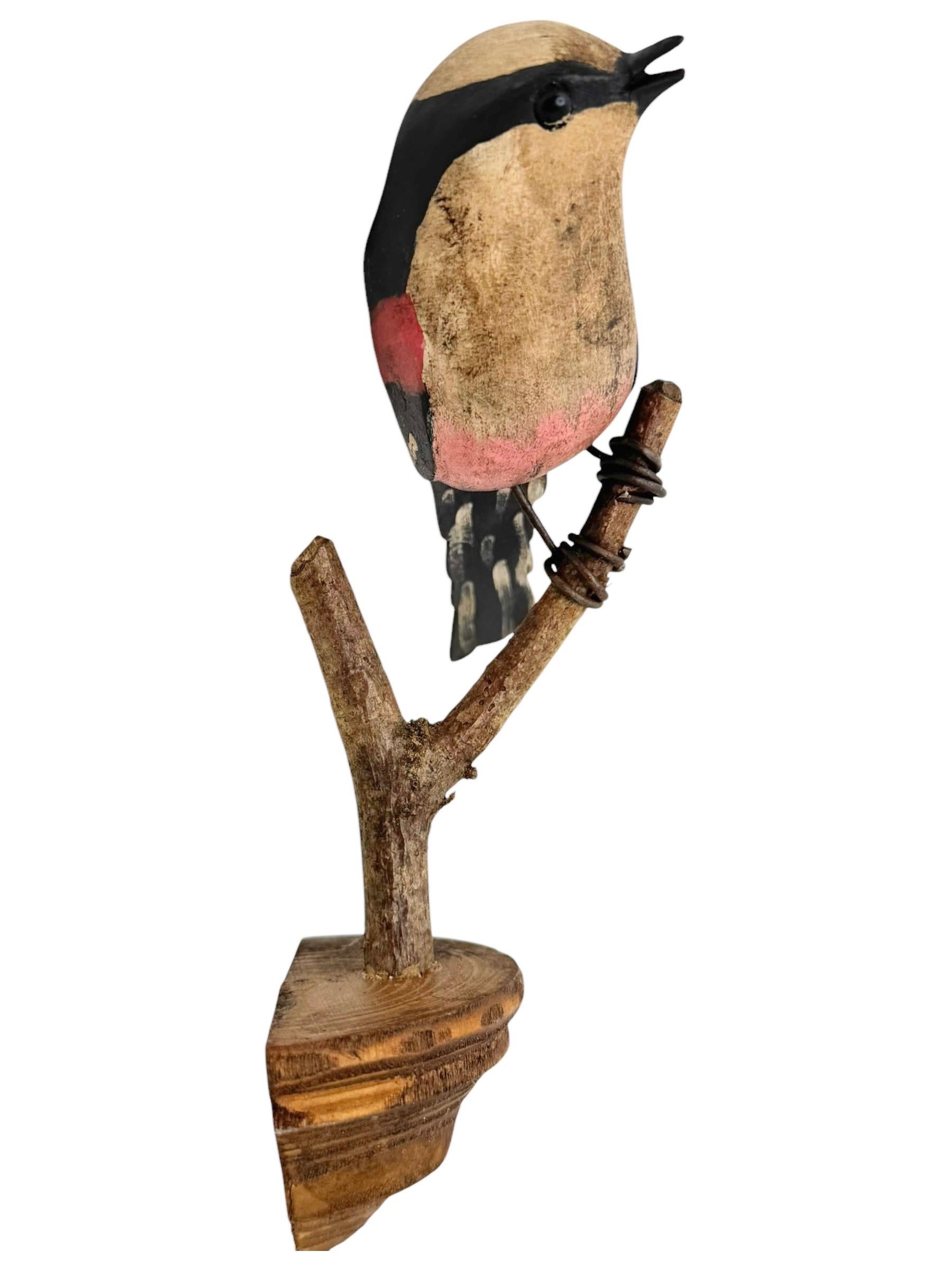 Precioso pájaro de madera tallada a mano de Vichtauer, arte popular de la Selva Negra, Austria, años 1910 1