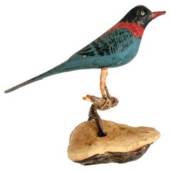 Beautiful Vichtauer Hand Carved Wood Bird, Black Forest Folk Art, Austria, 1910s