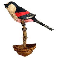 Precioso pájaro de madera tallada a mano de Vichtauer, arte popular de la Selva Negra, Austria, años 1910