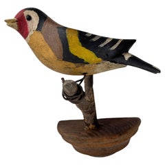 Beautiful Viechtauer Hand Carved Wood Bird, Black Forest Folk Art Austria, 1910s
