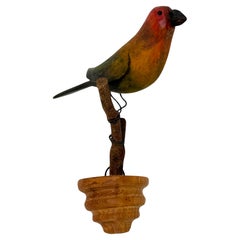 Beautiful Vichtauer Hand Carved Wood Bird, Black Forest Folk Art, Austria, 1910s
