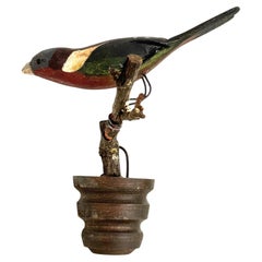 Bellissimo uccello in legno intagliato a mano Vichtauer, Black Forest Folk Art, Austria, anni '1910