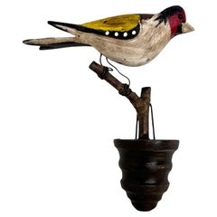 Bellissimo uccello in legno intagliato a mano Vichtauer, Black Forest Folk Art, Austria, anni '1910