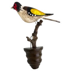 Bellissimo uccello in legno intagliato a mano Vichtauer, Black Forest Folk Art, Austria, anni '1910