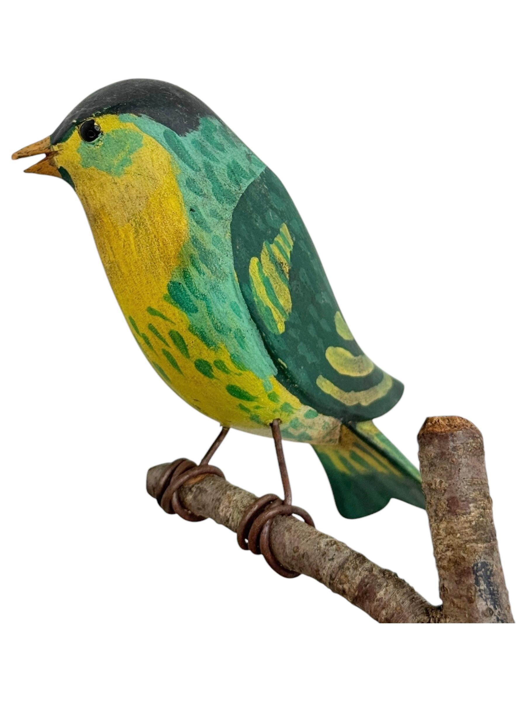 Beautiful Vichtauer Hand Carved Wood Bird, Black Forest Folk Art, Austria, 1920s 4